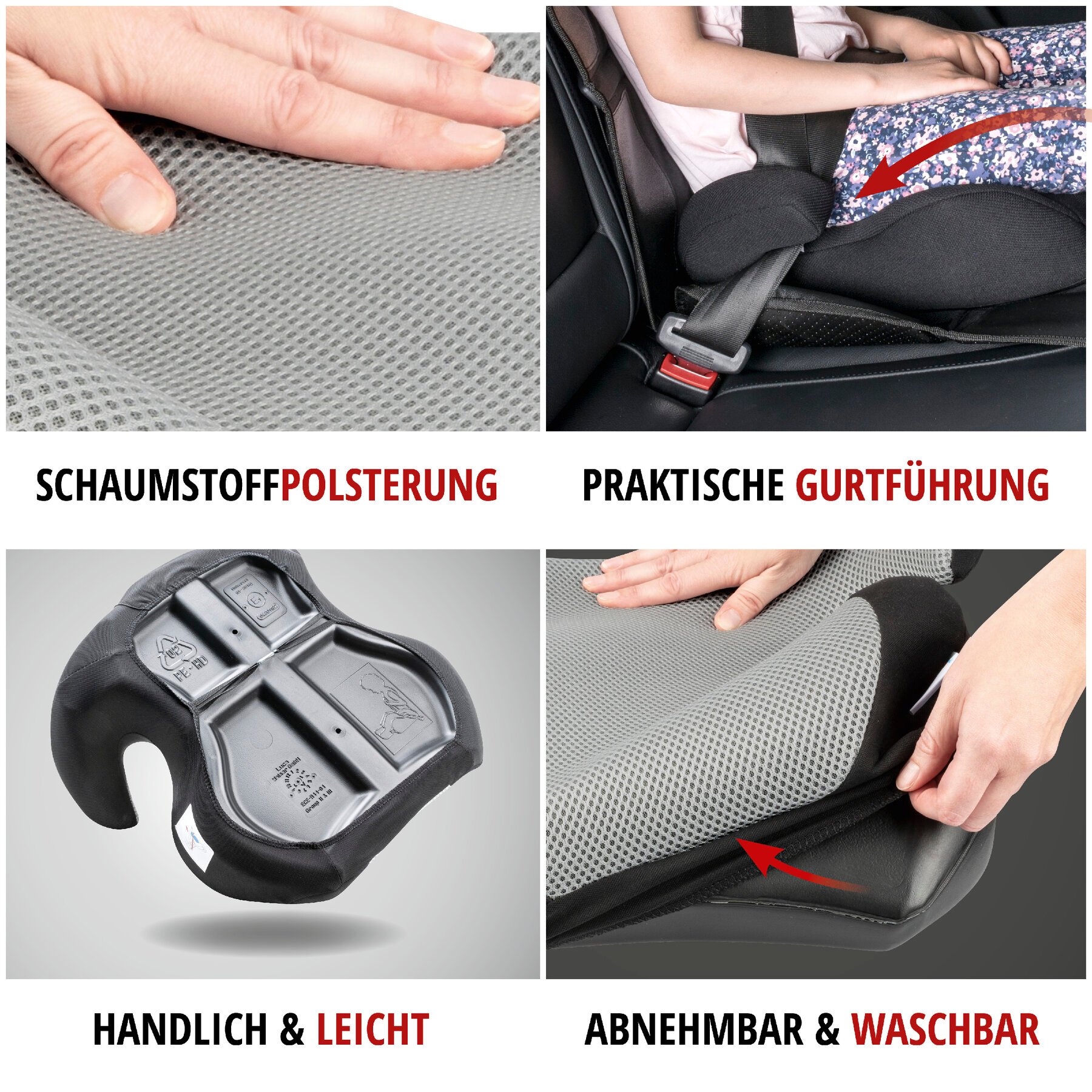 Kindersitzerhöhung Lino, Auto-Kindersitz ECE 44/04 geprüft schwarz/silber