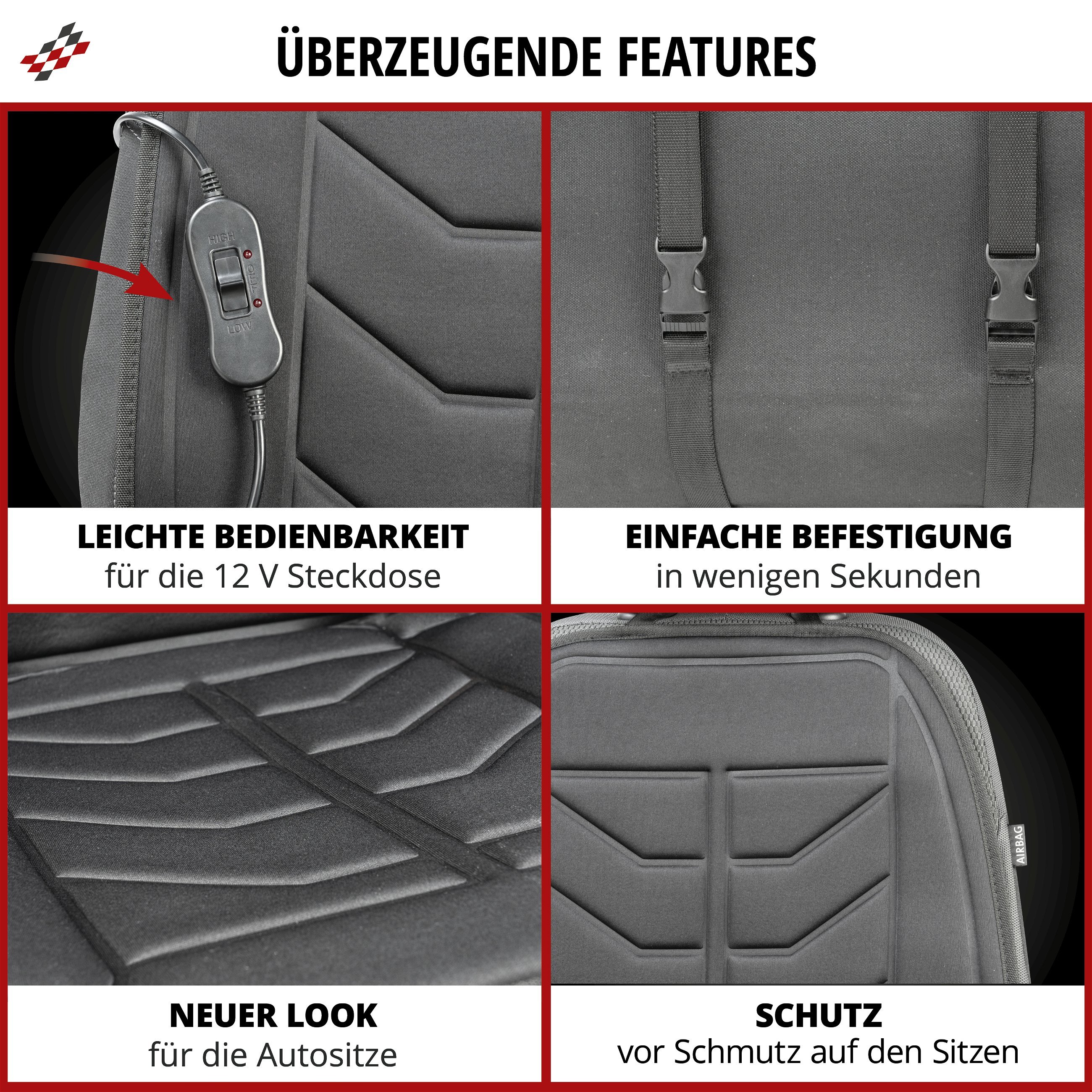 PKW Sitzauflage Calor, Sitzaufleger beheizbar, Autositz Heizkissen mit 12-Volt-Stecker