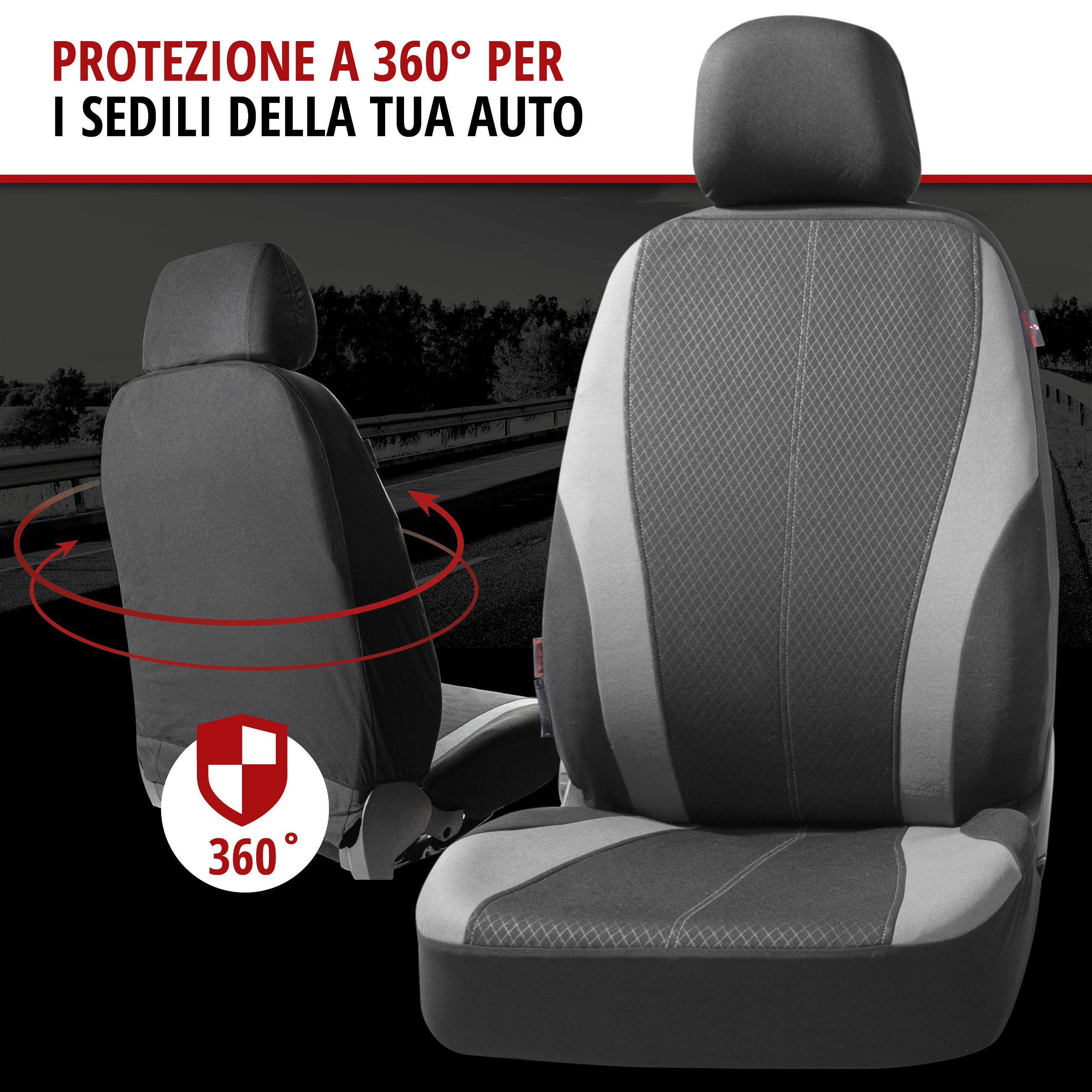ZIPP IT Coprisedili Dundee set completo con sistema di chiusura lampo nero/grigio