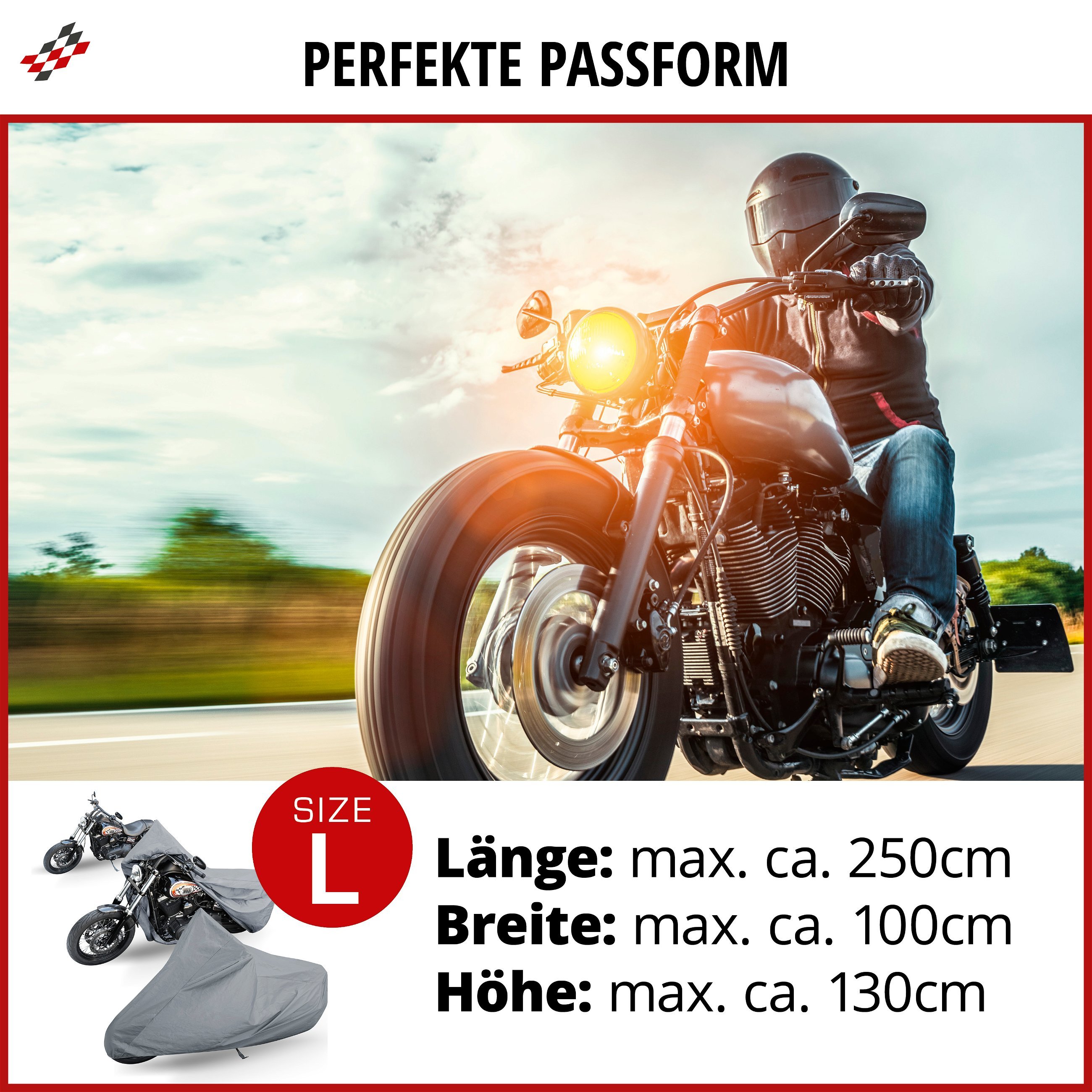 Motorrad Abdeckplane L, Motorrad Abdeckplane aus robustem PVC, Motorrad-Garage wasserdicht - 250x100x130 cm schwarz