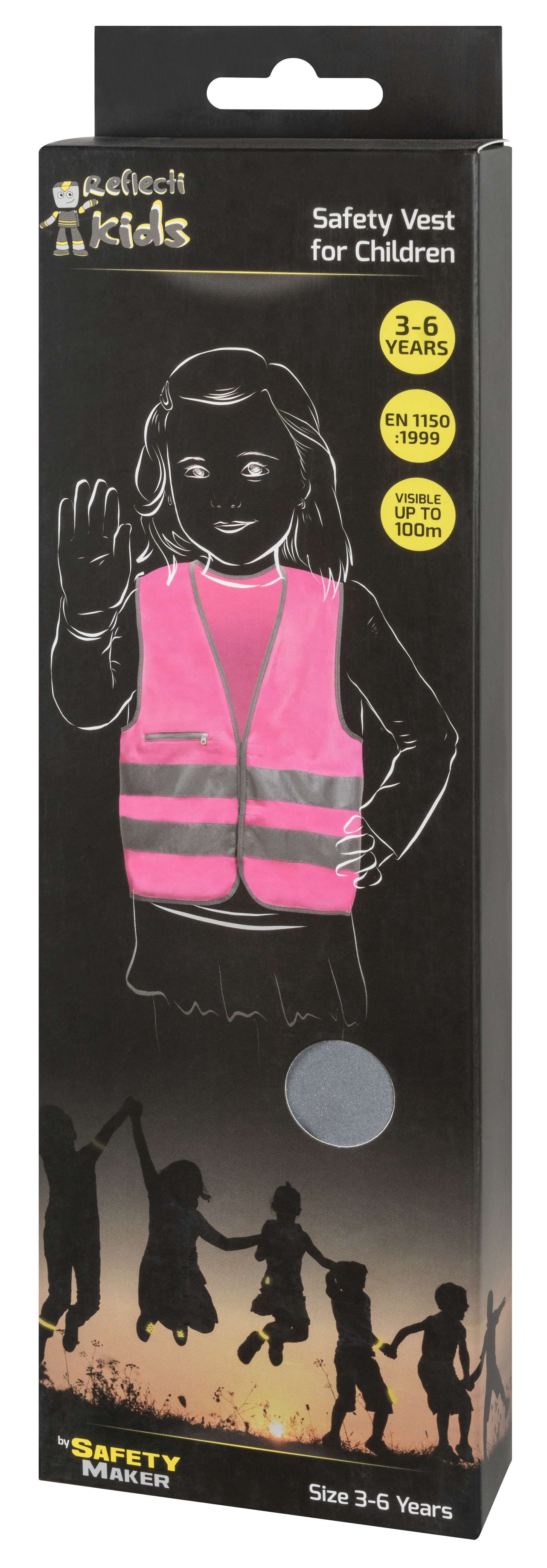 Safety Maker Veiligheidsvest voor kinderen, hoge zichtbaarheidsvest, reflecterend vest, reflecterend voor 3-6 jaar, roze