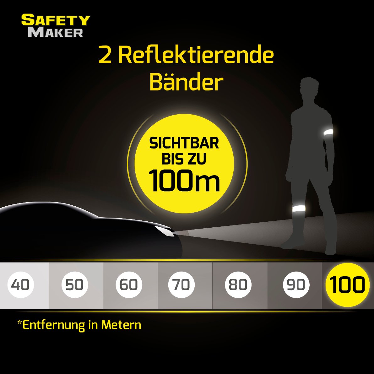 Reflektierende Bänder 2 Stück, reflektierendes Armband silber/schwarz