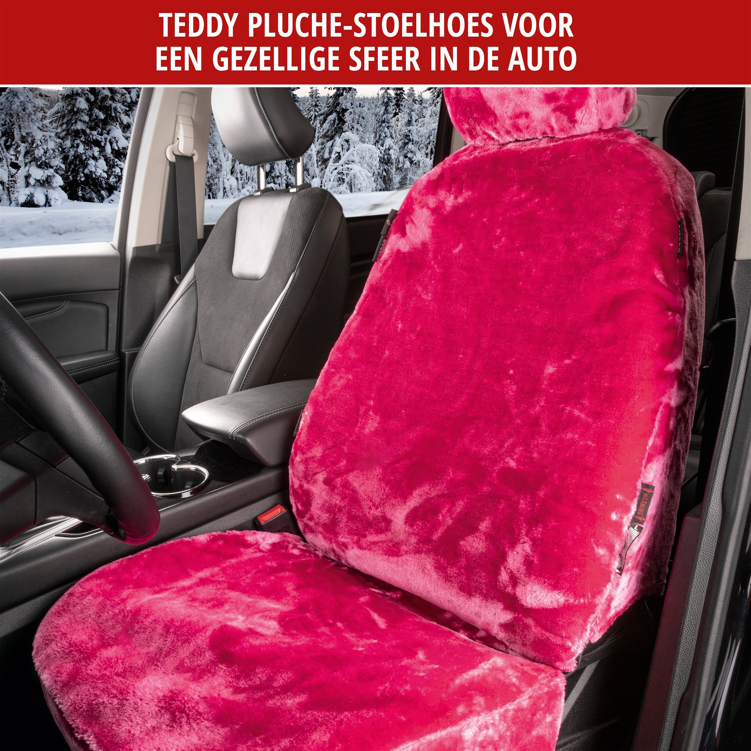 Autostoelhoes teddy, stoelhoes kunstbont, vegan autohoes in bontoptiek, fluffy stoelhoes vegan roze