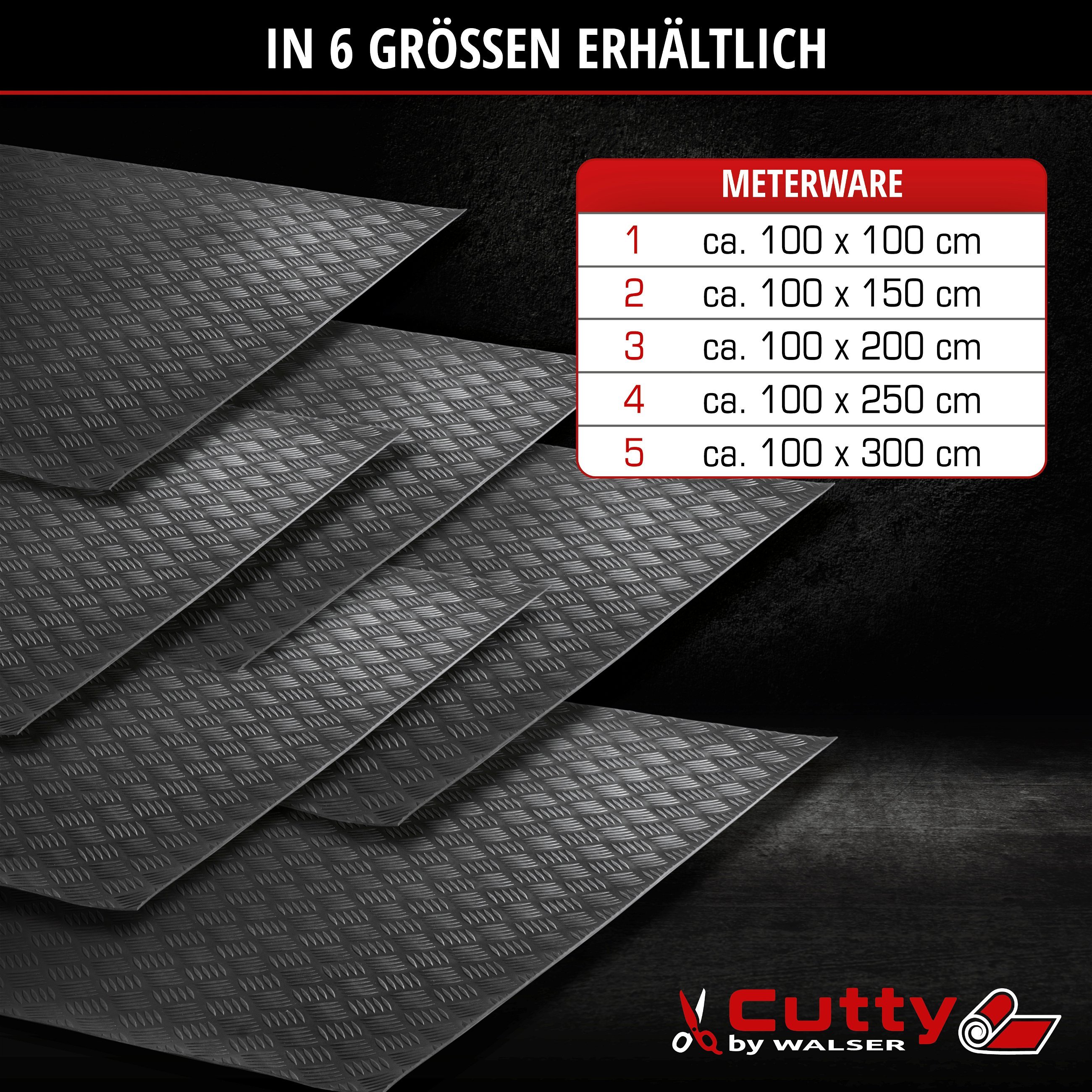 Gummimatte Odin, zuschneidbare Meterware geriffelt 100x300 cm schwarz