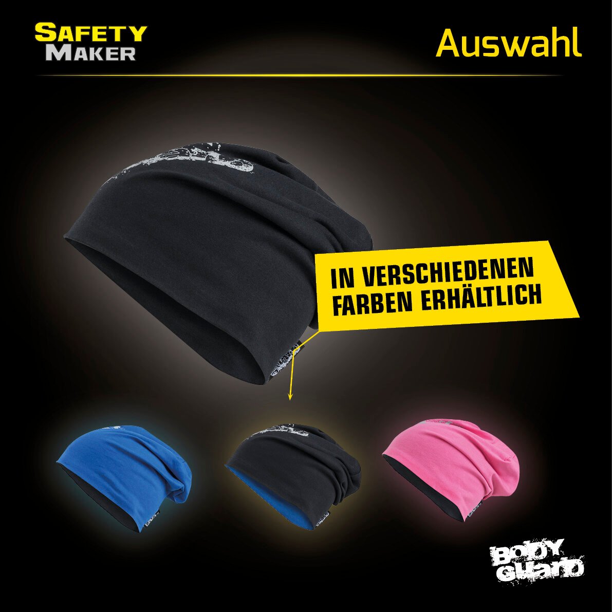 Wende Beanie, Mütze, Sportmütze mit reflektierendem Druck schwarz-silber