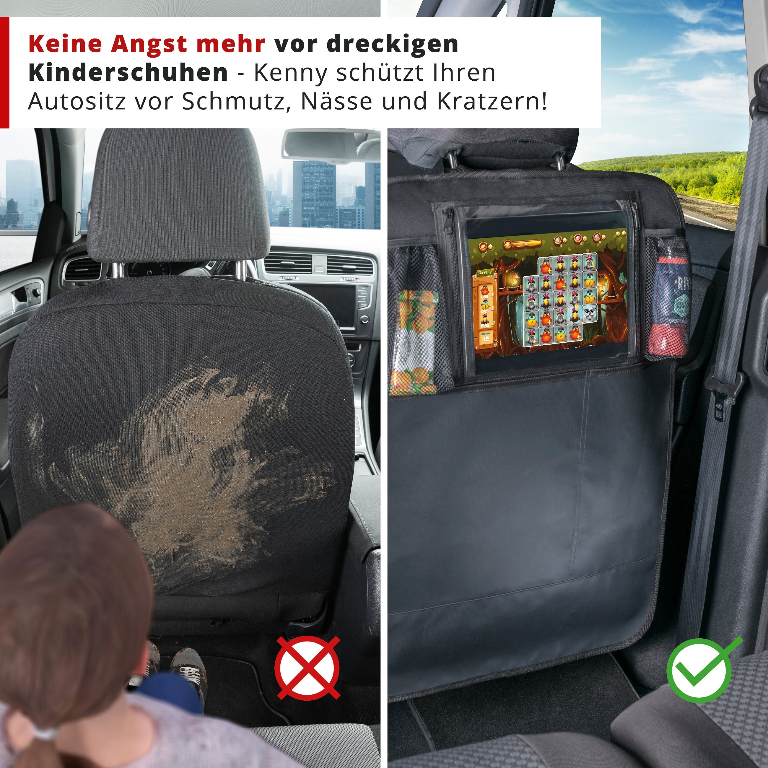 Auto-Organizer Kenny, Rückenlehnenschutz mit Tablet-Halterung 70x46 cm schwarz