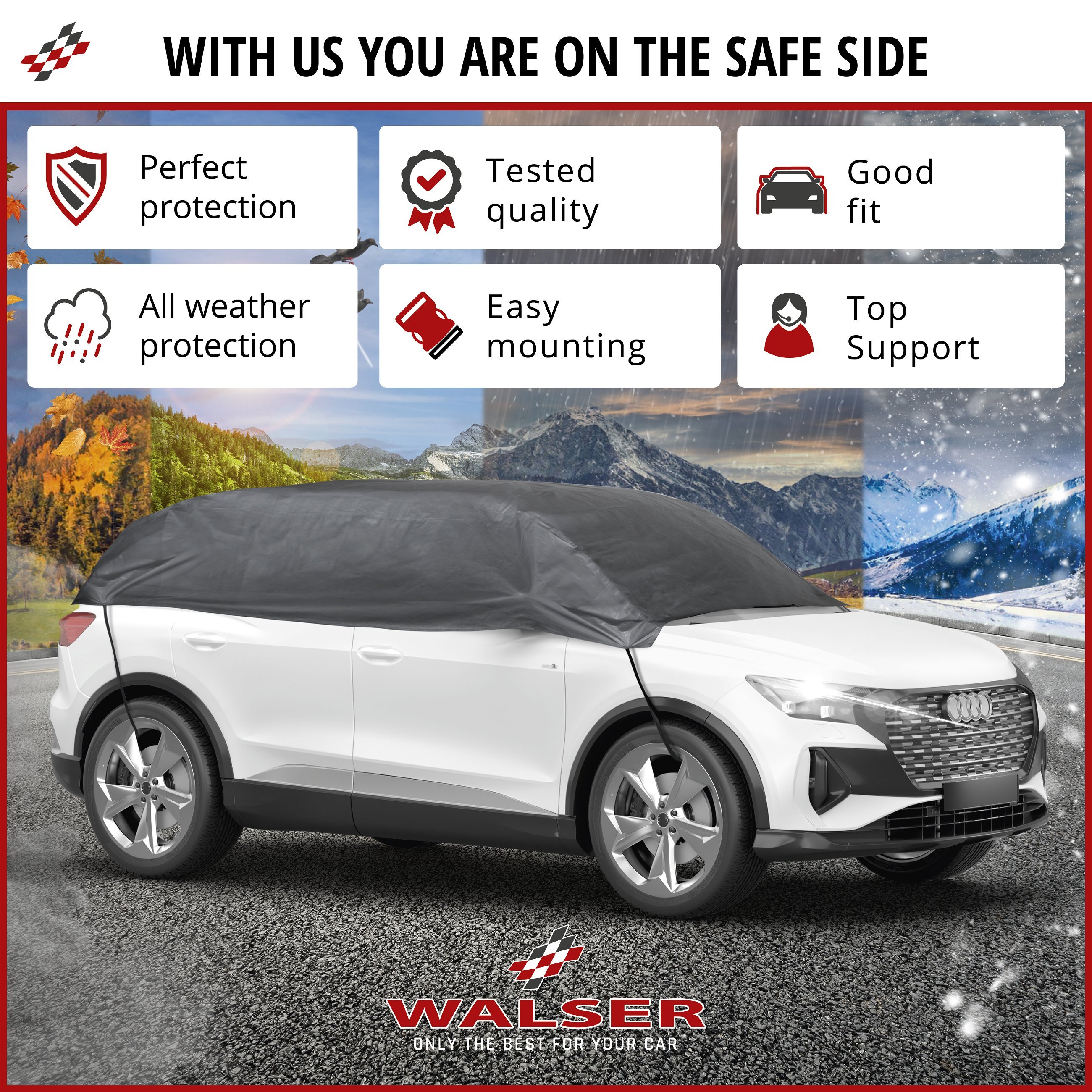 Car cover All Weather Basic, car cover half garage size L grey