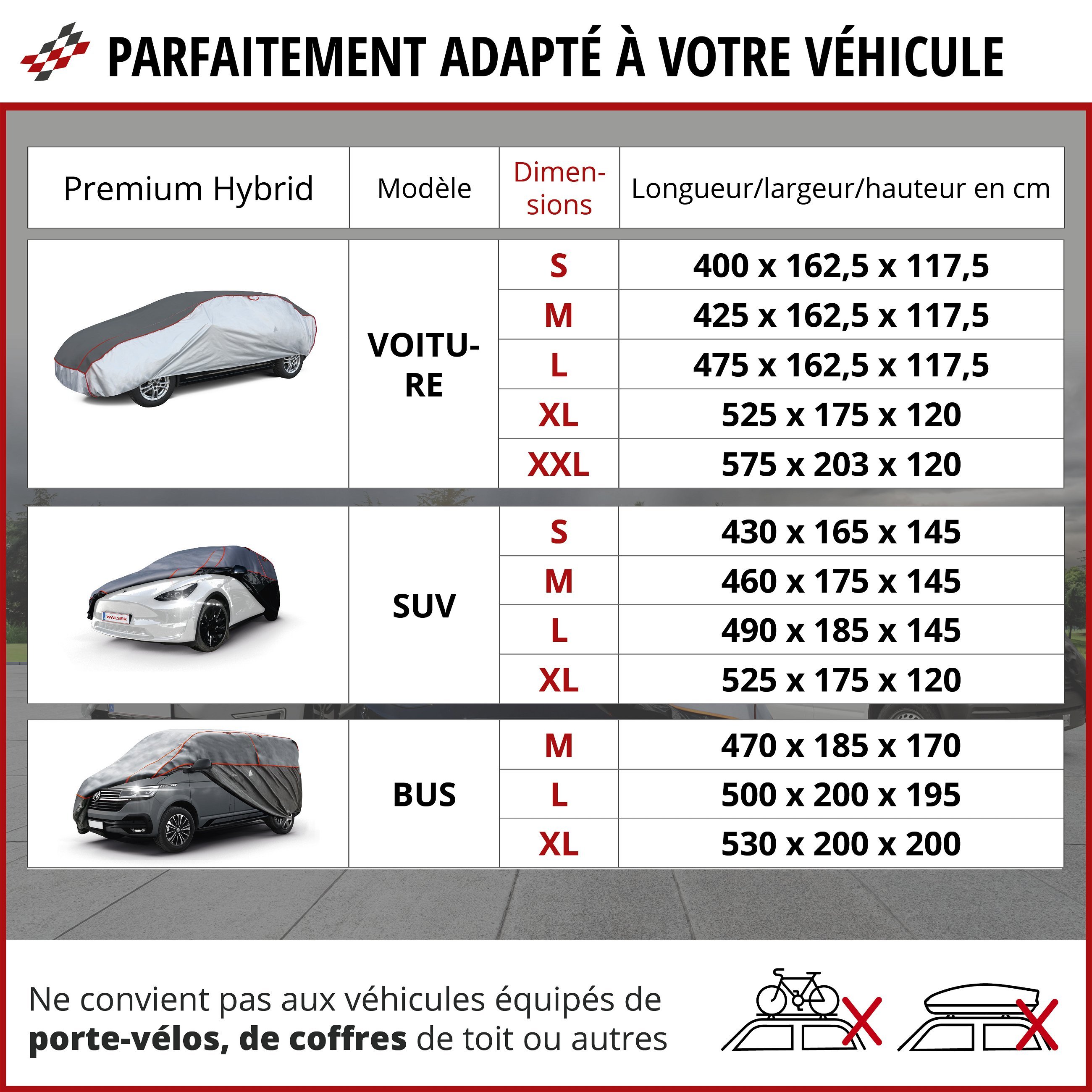 Bâche de Voiture anti-grêle Premium Hybrid taille S