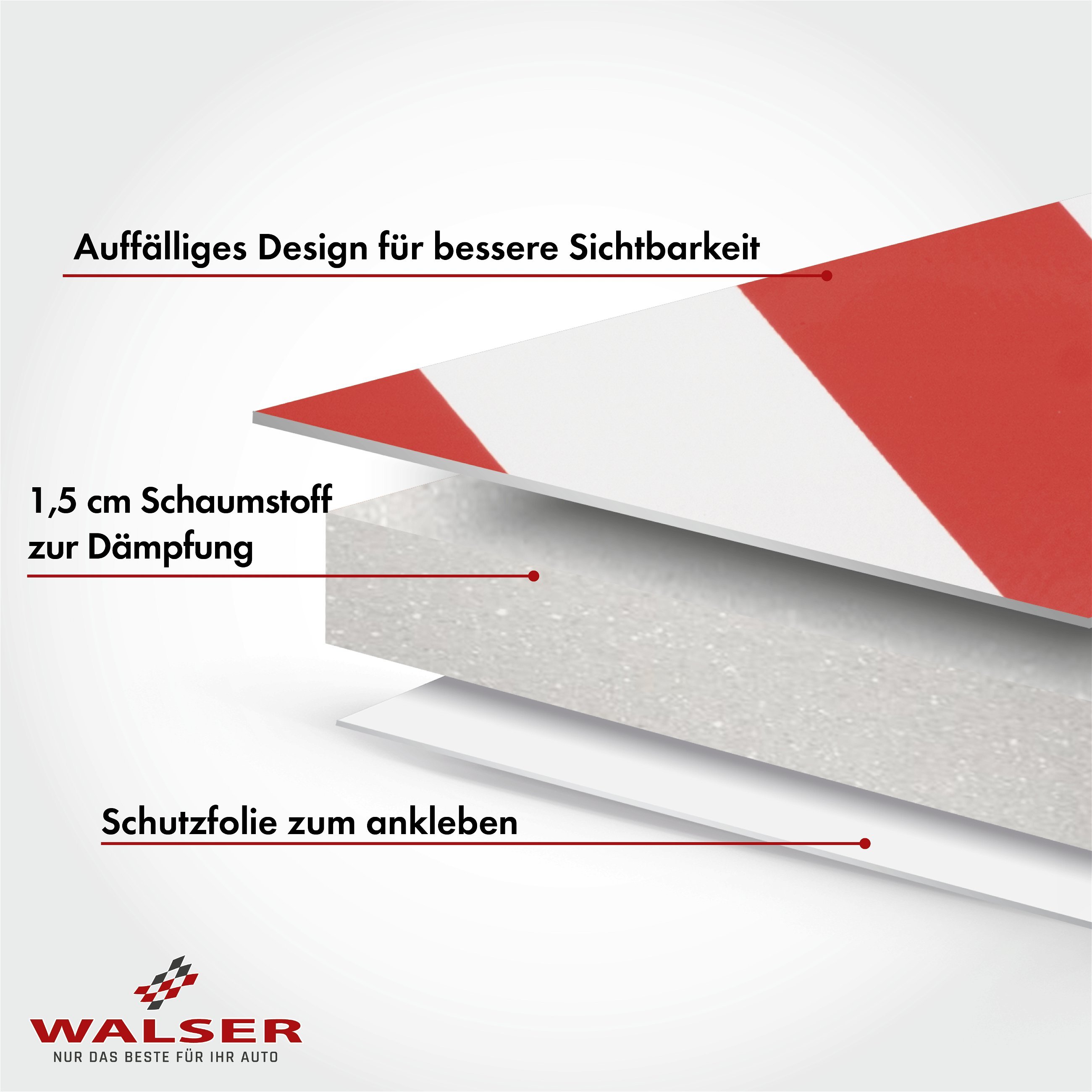 Garagen-Wandschutz, 2 Stück Auto-Türkanten-Schutz selbstklebend 40x15x1,5 cm rot/weiß