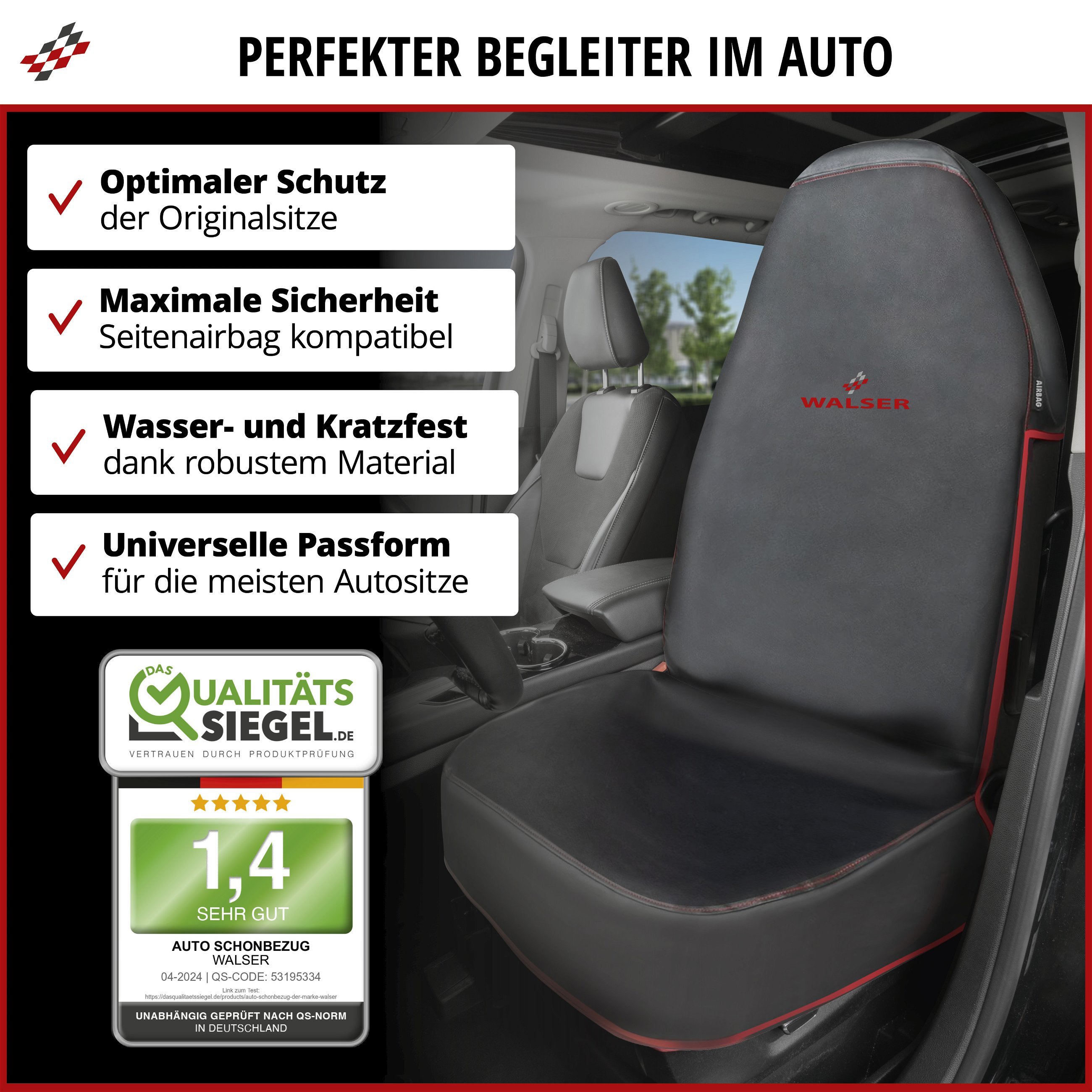 Auto Schonbezug Guardian, Schonbezug Autositz vorne, Sitzschoner Auto schwarz/rot