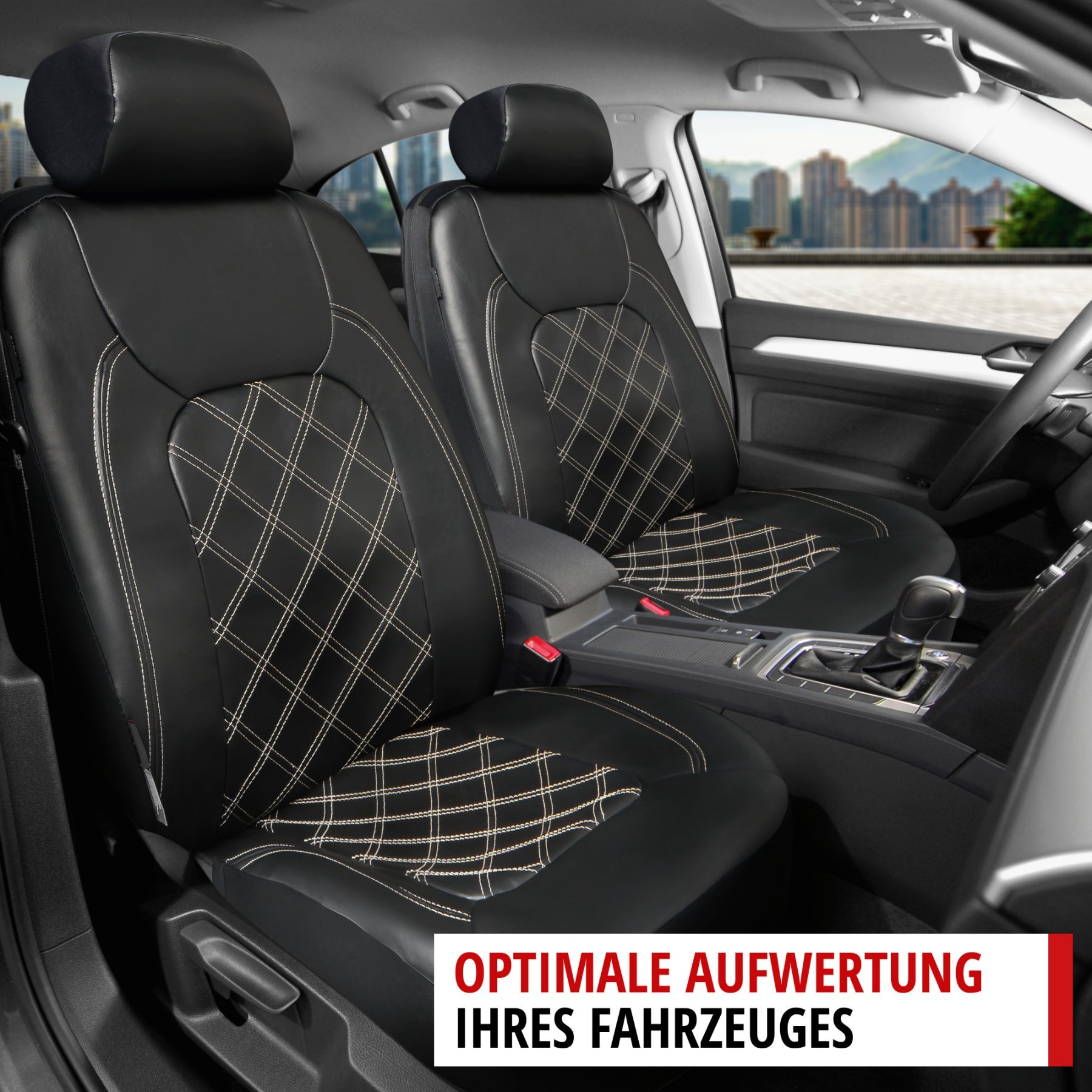 Autositzbezug ZIPP-IT Deluxe Paddington, PKW-Schonbezüge aus Kunstleder für 2 Vordersitze mit Reißverschluss-System schwarz
