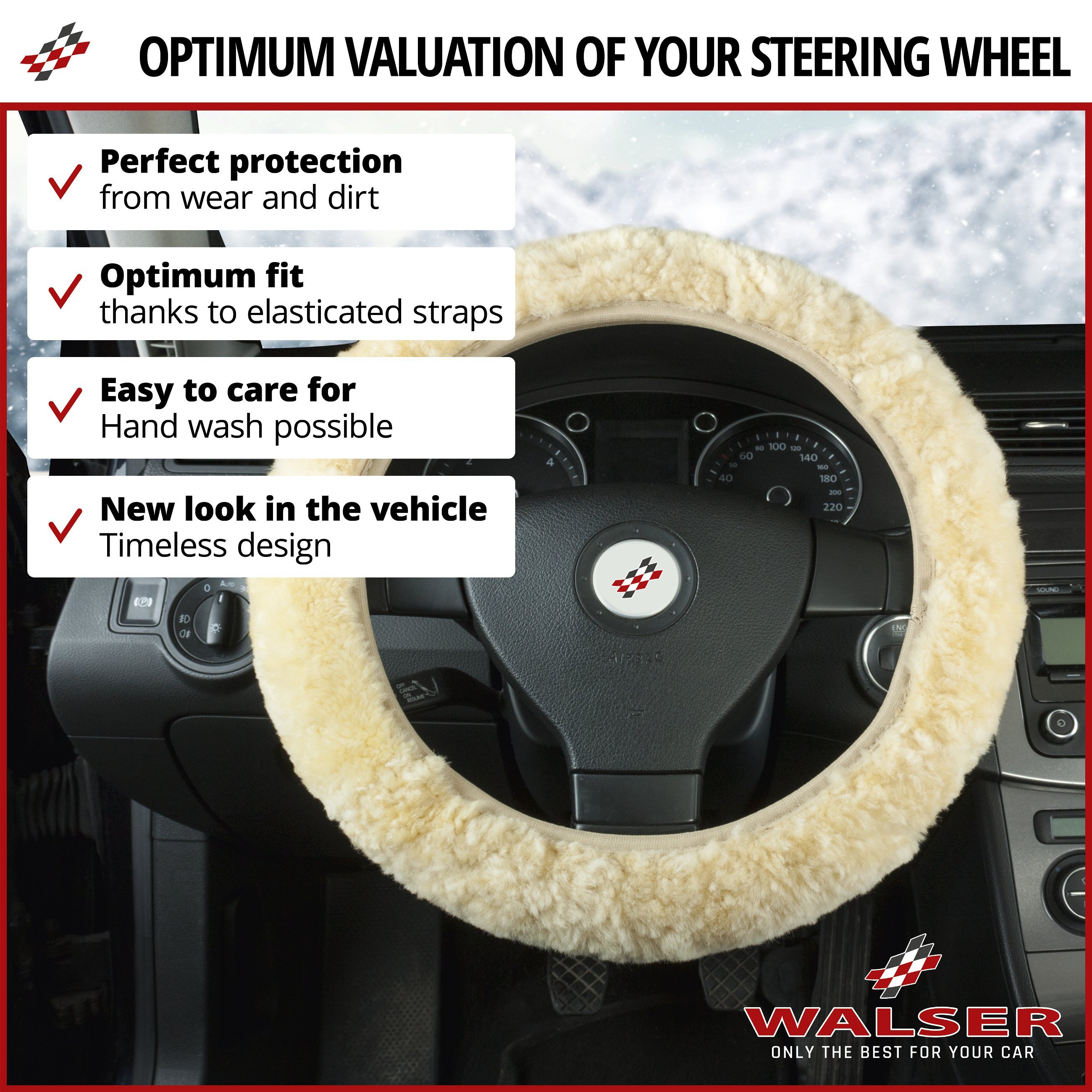 Lambskin steering wheel cover - Steering wheel cover in beige