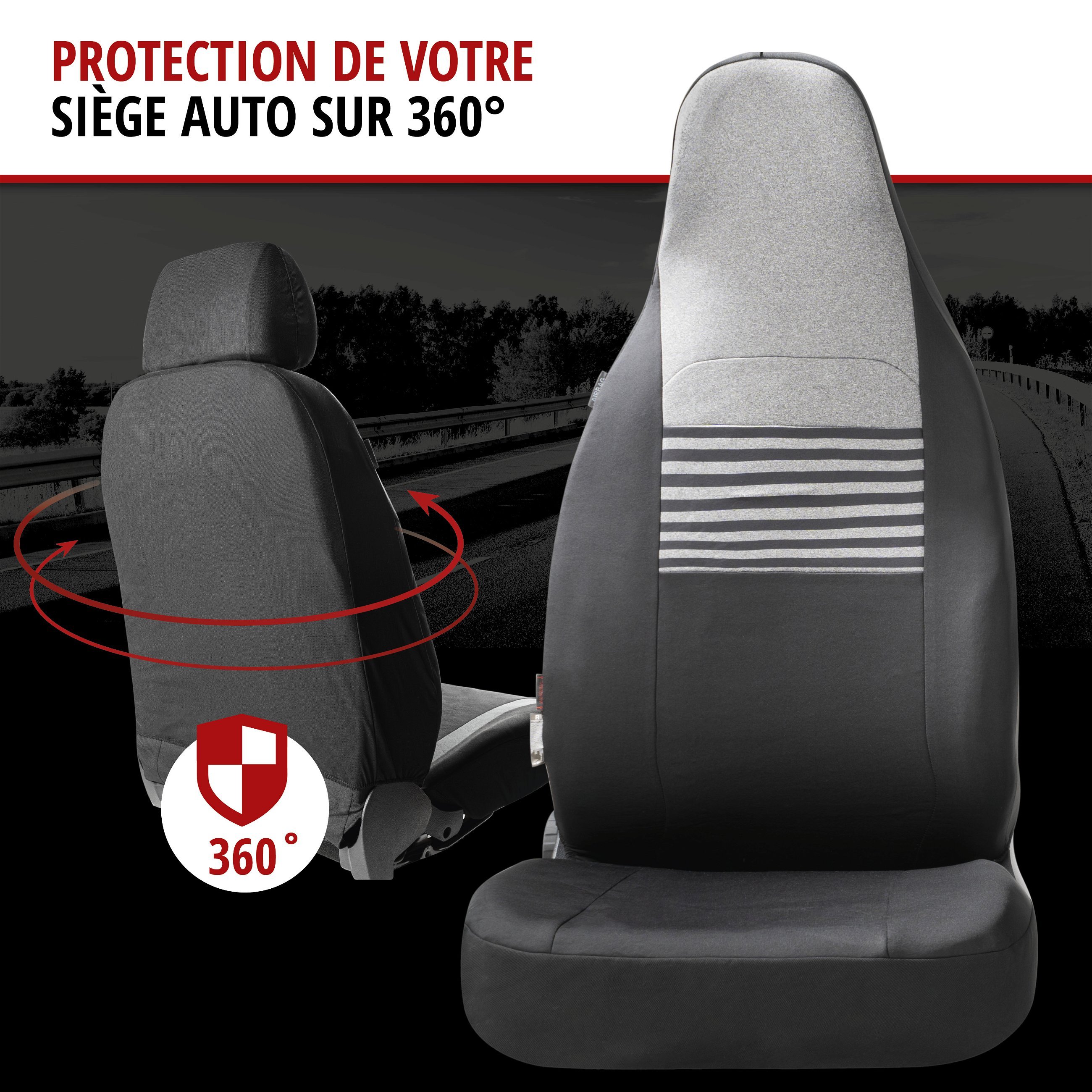 ZIPP IT Premium Housse de sièges Gordon pour deux sièges avant avec système de fermeture éclair noir/gris