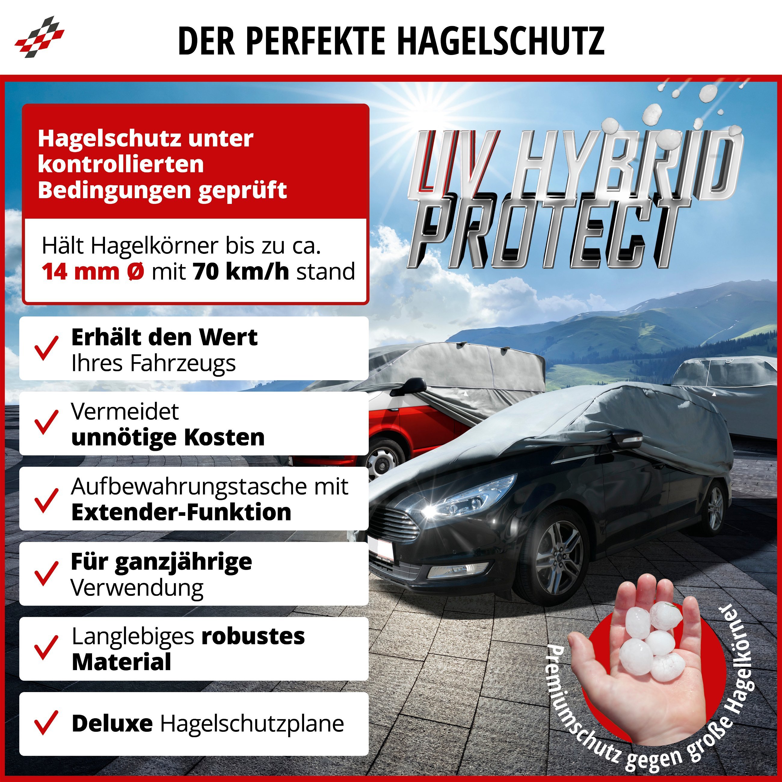 PKW Hagelschutzplane Hybrid UV Protect, Hagelschutzgarage Größe L