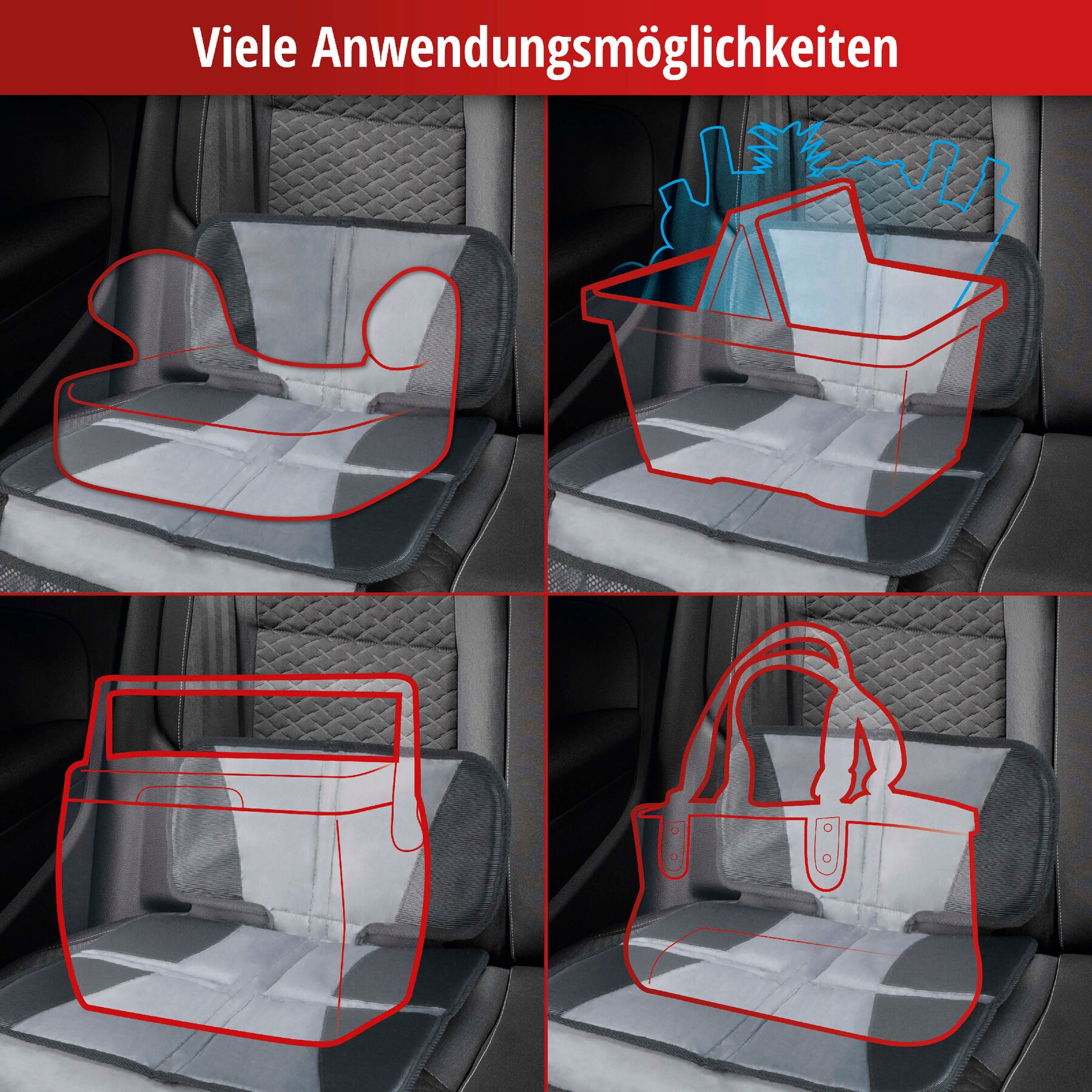 Kindersitzunterlage Tidy Fred, Auto-Schutzunterlage, Sitzschoner Kindersitz grau/schwarz