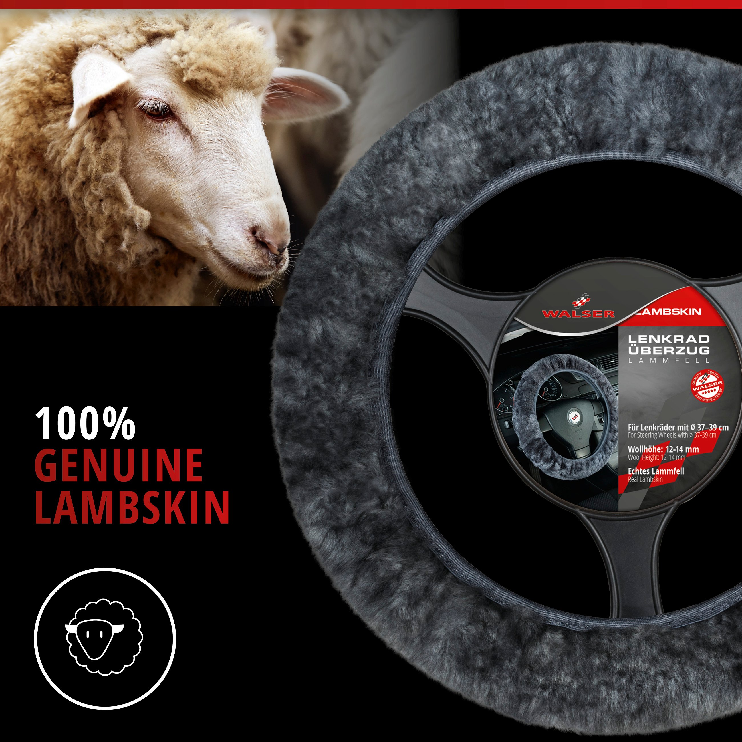 Lambskin steering wheel cover - Steering wheel cover in anthracite