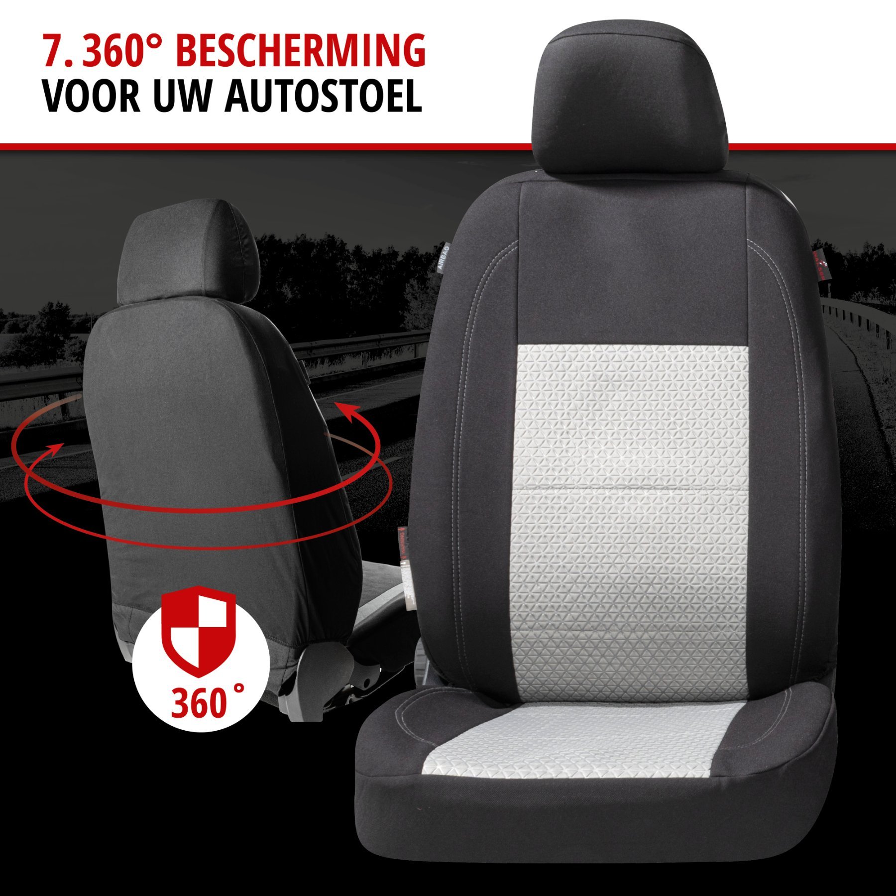 Premium Autostoelbekleding Avignon met Zipper ZIPP-IT, Autostoelhoes set, 2 stoelbeschermer voor voorstoel, 1 stoelbeschermer voor achterbank zwart/silber