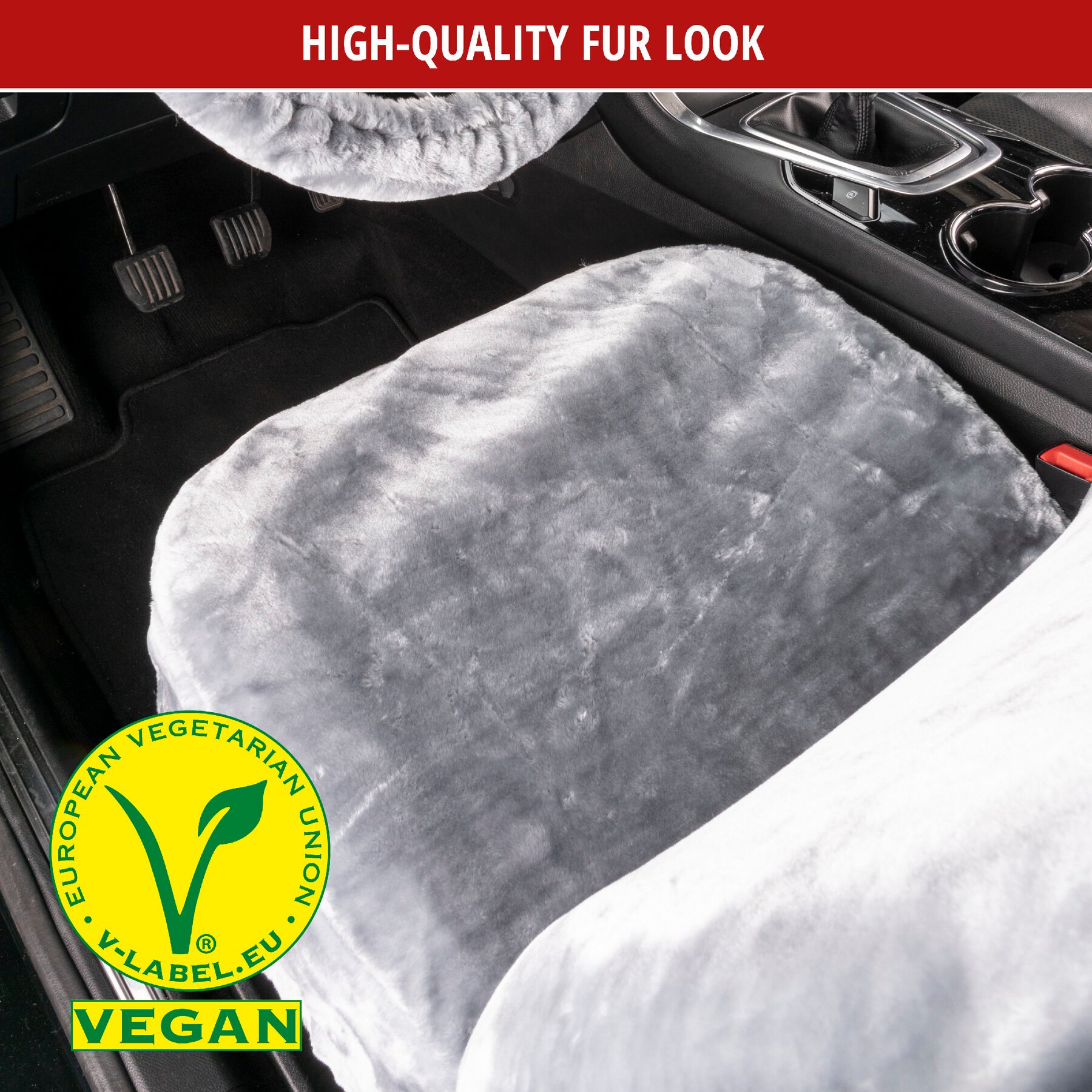 Car seat cover Teddy faux fur vegan silver