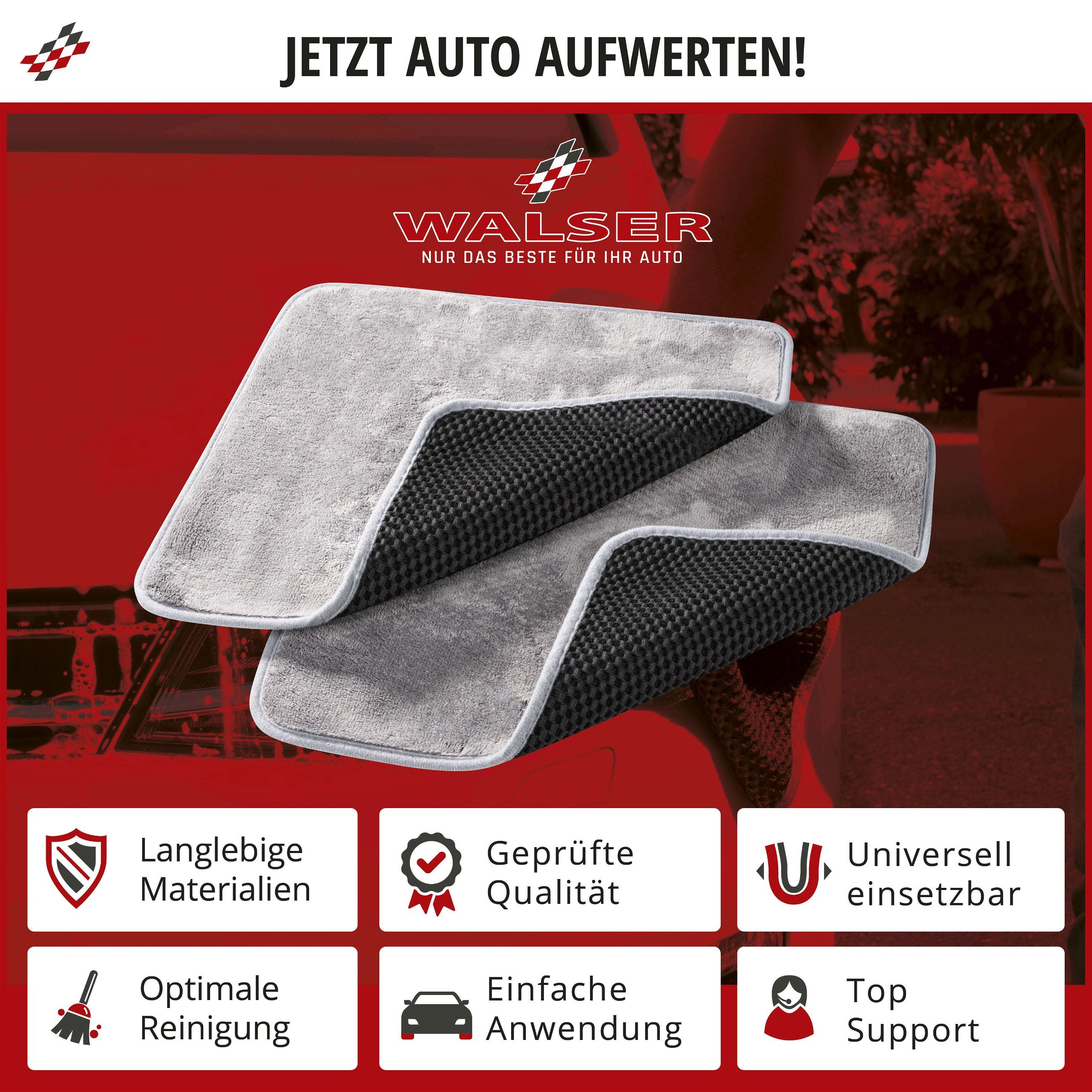 2in1 Waschtuch, 2x Schrubb Tuch, doppelseitiges Miktrofasertuch schwarz-grau 40x40 cm