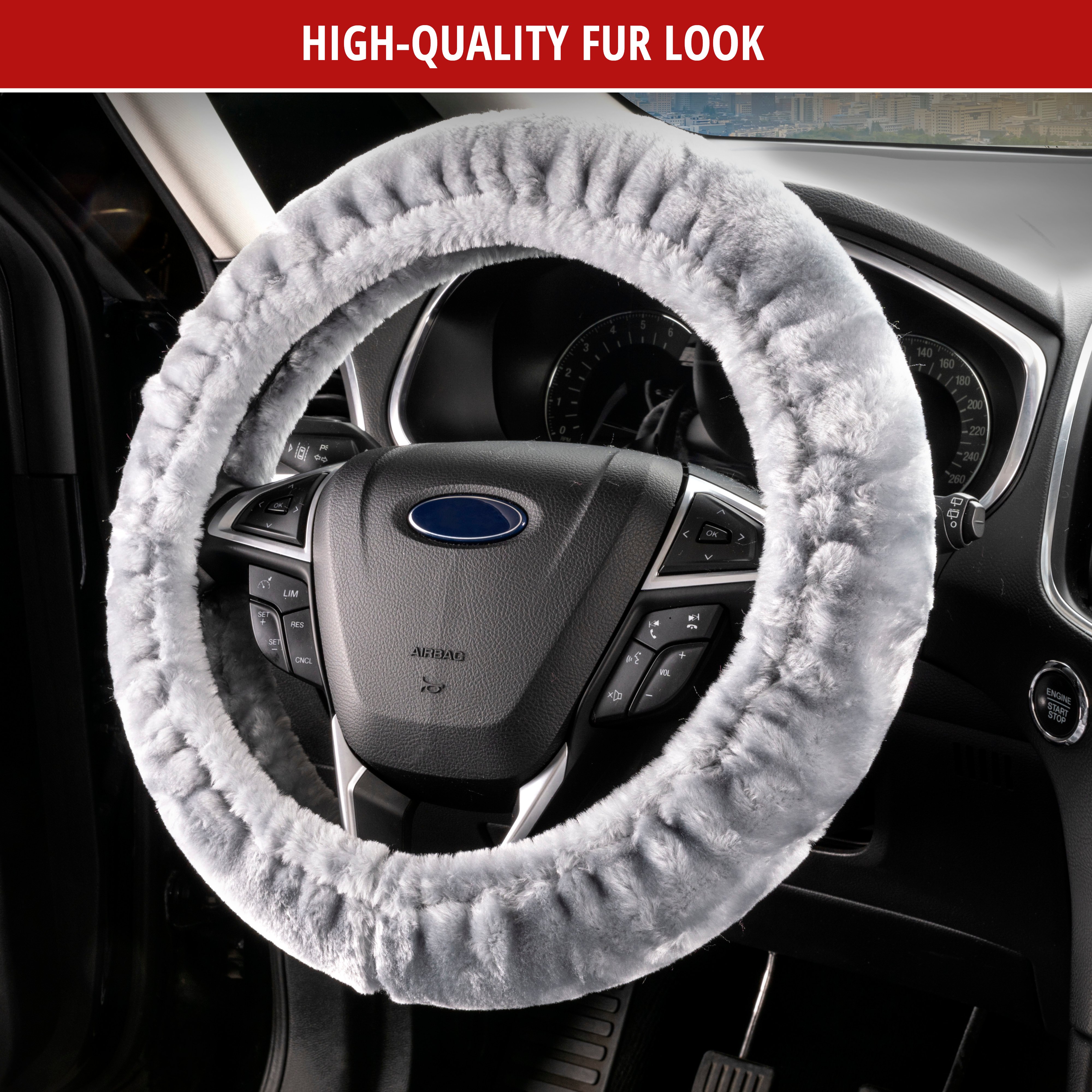 Steering wheel cover Teddy Plush faux fur vegan silver