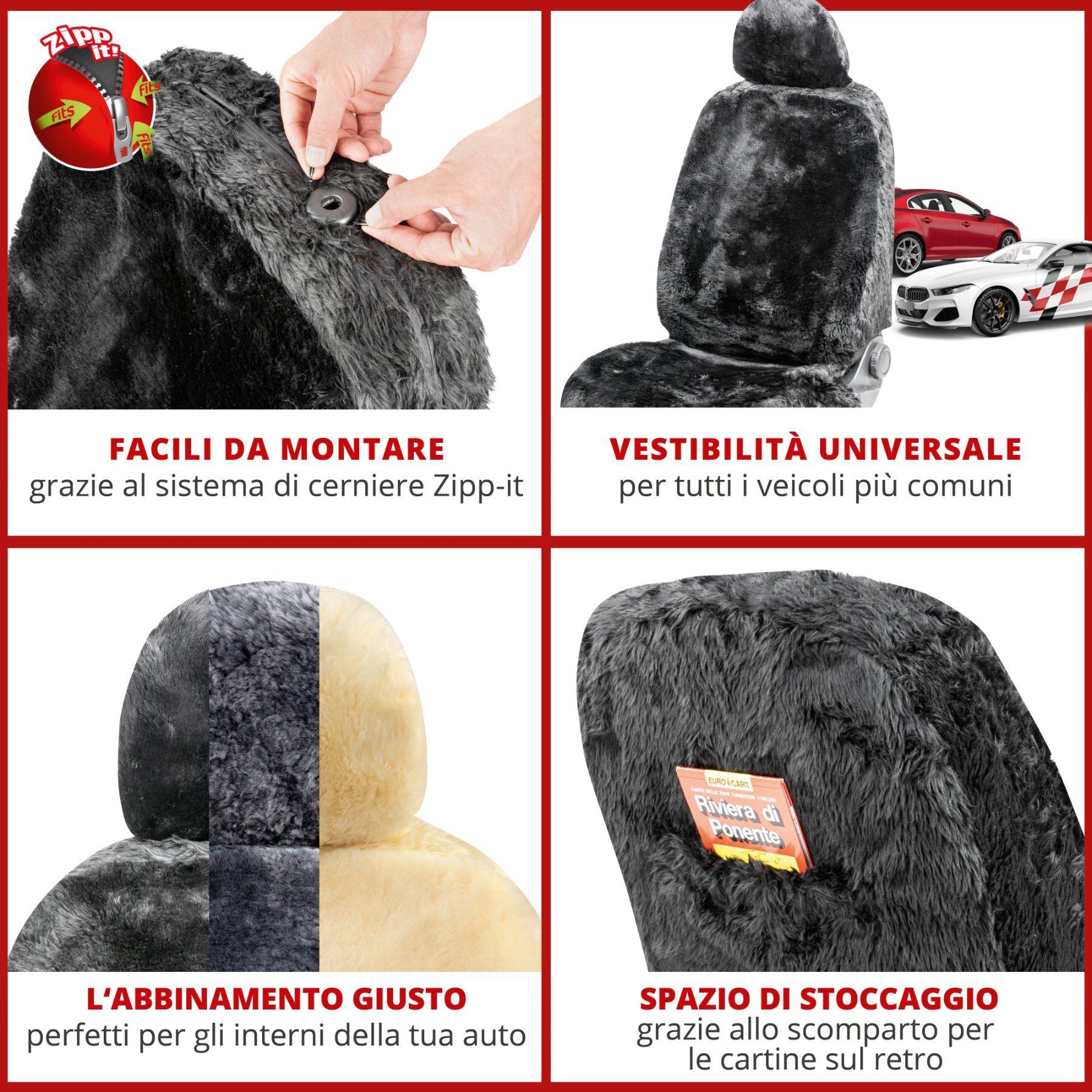 Coprisedili auto Maya in pelle d'agnello nero