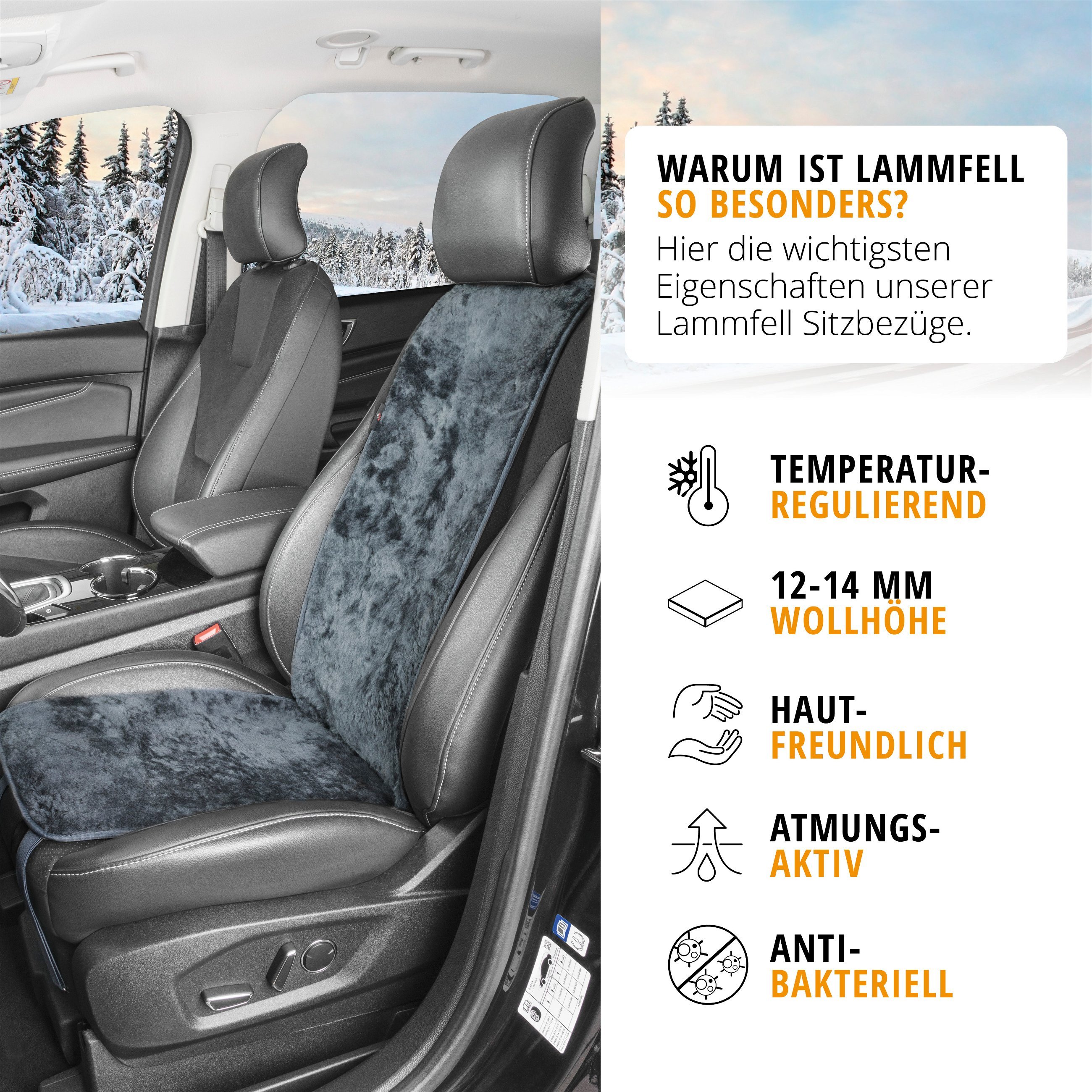 PKW Sitzauflage aus Lammfell Cosmo, Auto-Sitzaufleger, Lammfell-Sitzauflage anthrazit