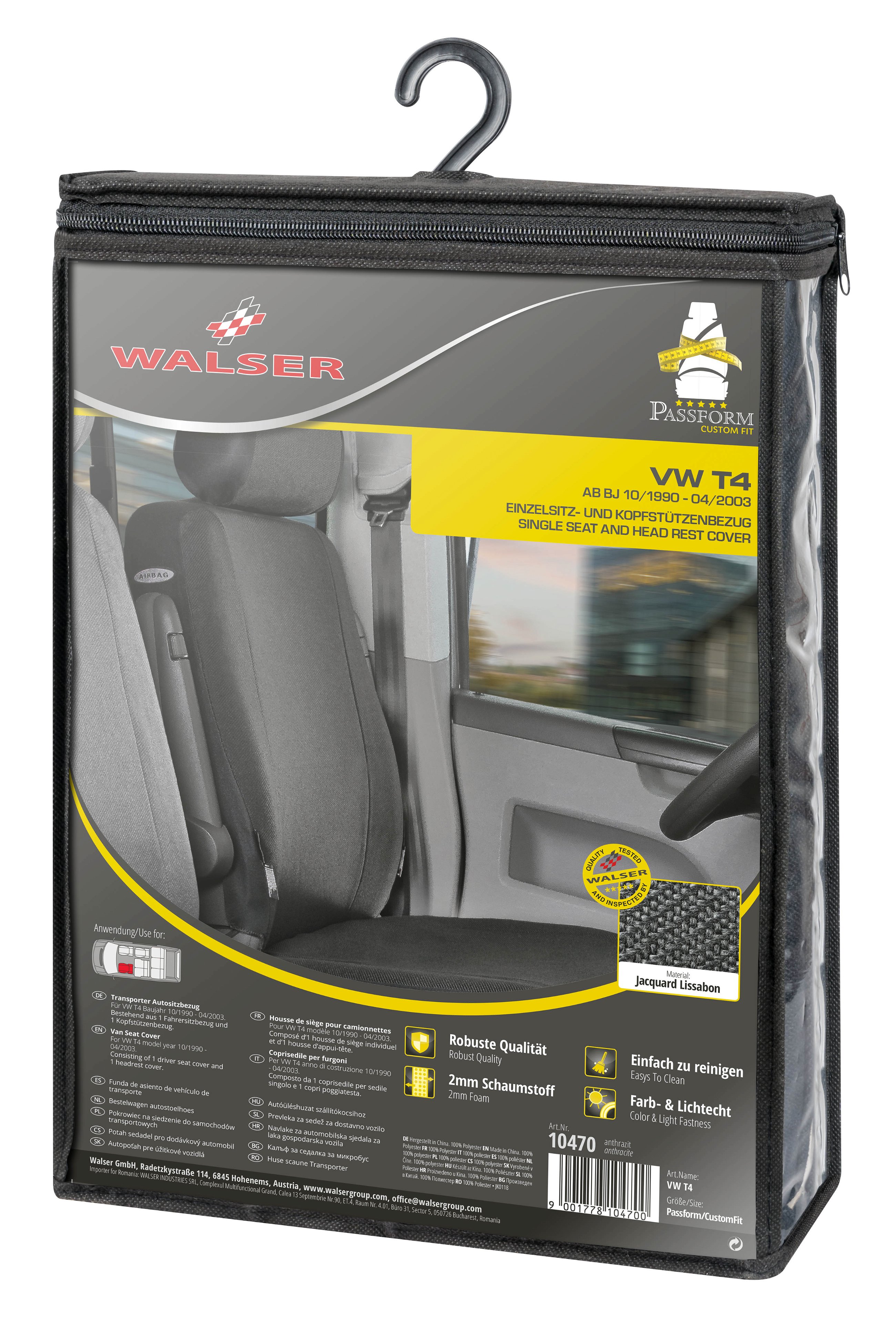 Seat cover made of fabric for VW T4, single seat cover front