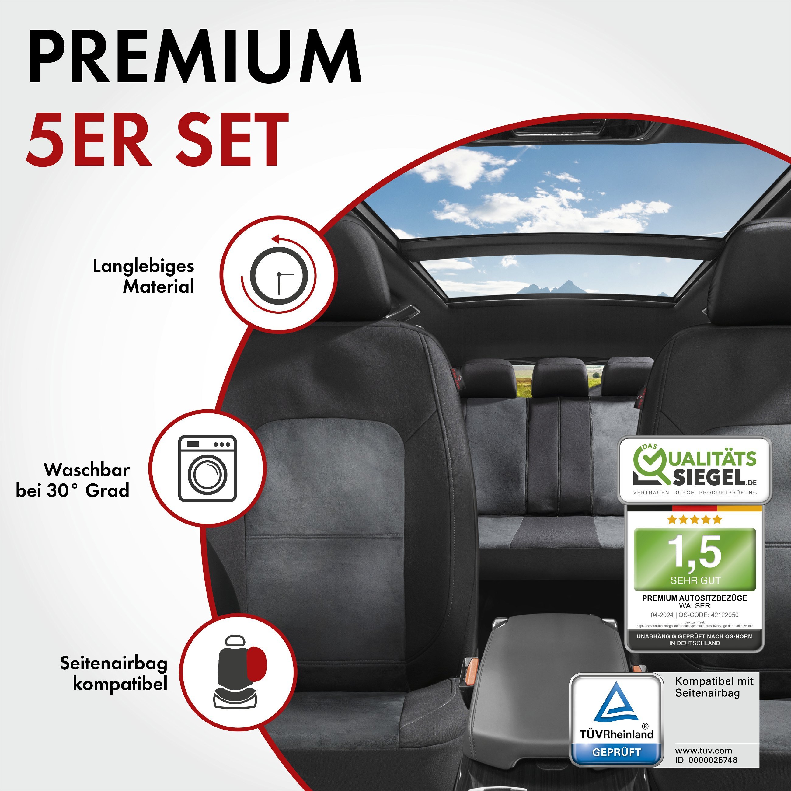 Autositzbezug ZIPP-IT Premium Ellington, PKW-Schonbezüge Komplettset mit Reißverschluss-System schwarz/grau