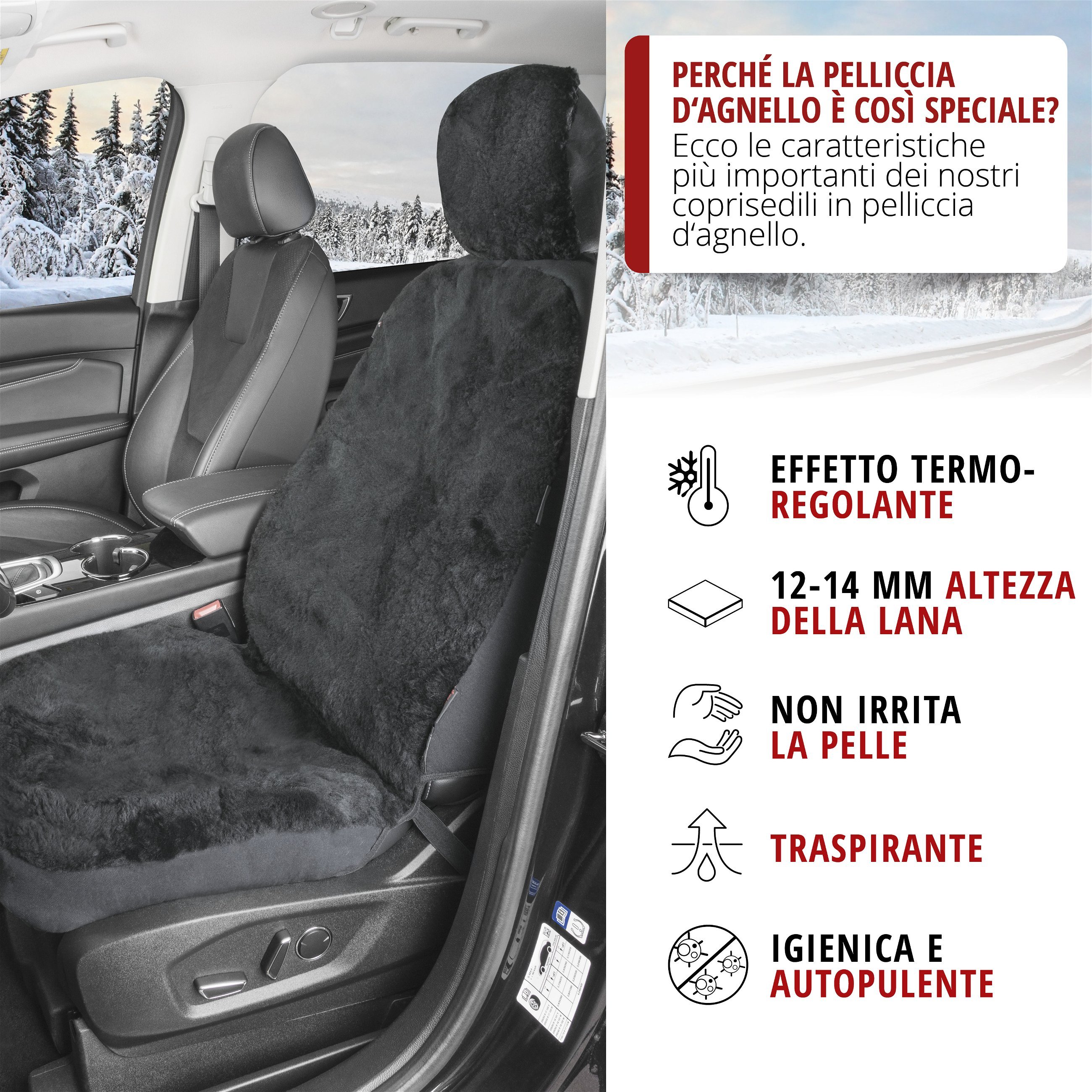 Coprisedili auto Iva in pelle d'agnello nero con sistema informatico ZIPP