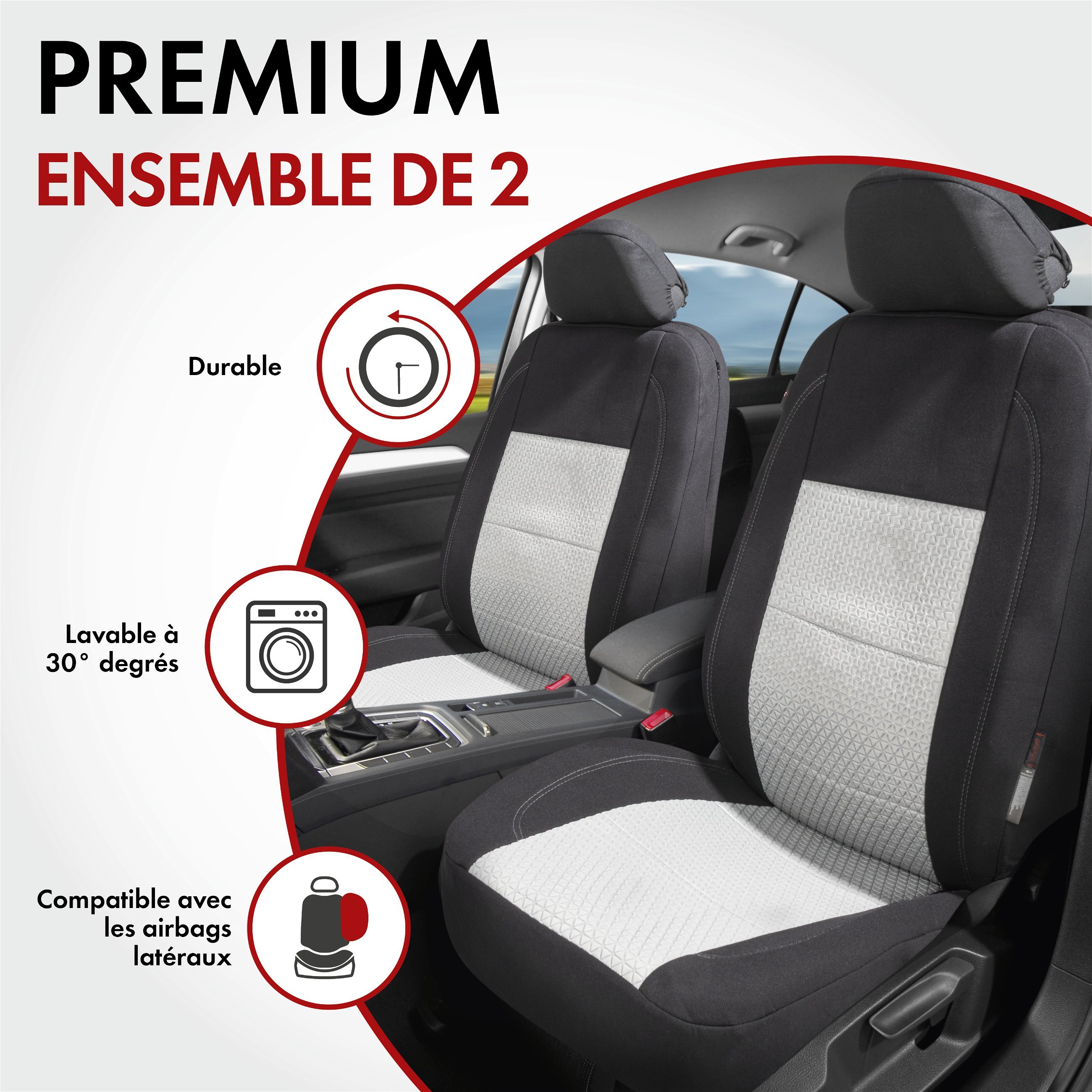 ZIPP IT Premium Housse de sièges Avignon pour deux sièges avant avec système de fermeture éclair noir/argent