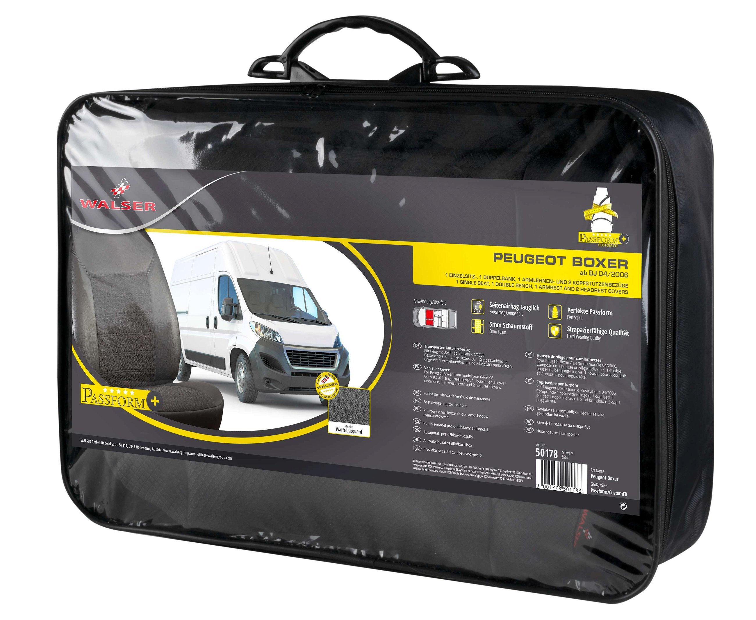 Premium Coprisedili per Peugeot Boxer 2006-Oggi, 1 coprisedile singolo anteriore + copri bracciolo, 1 doppia copertura della panchina