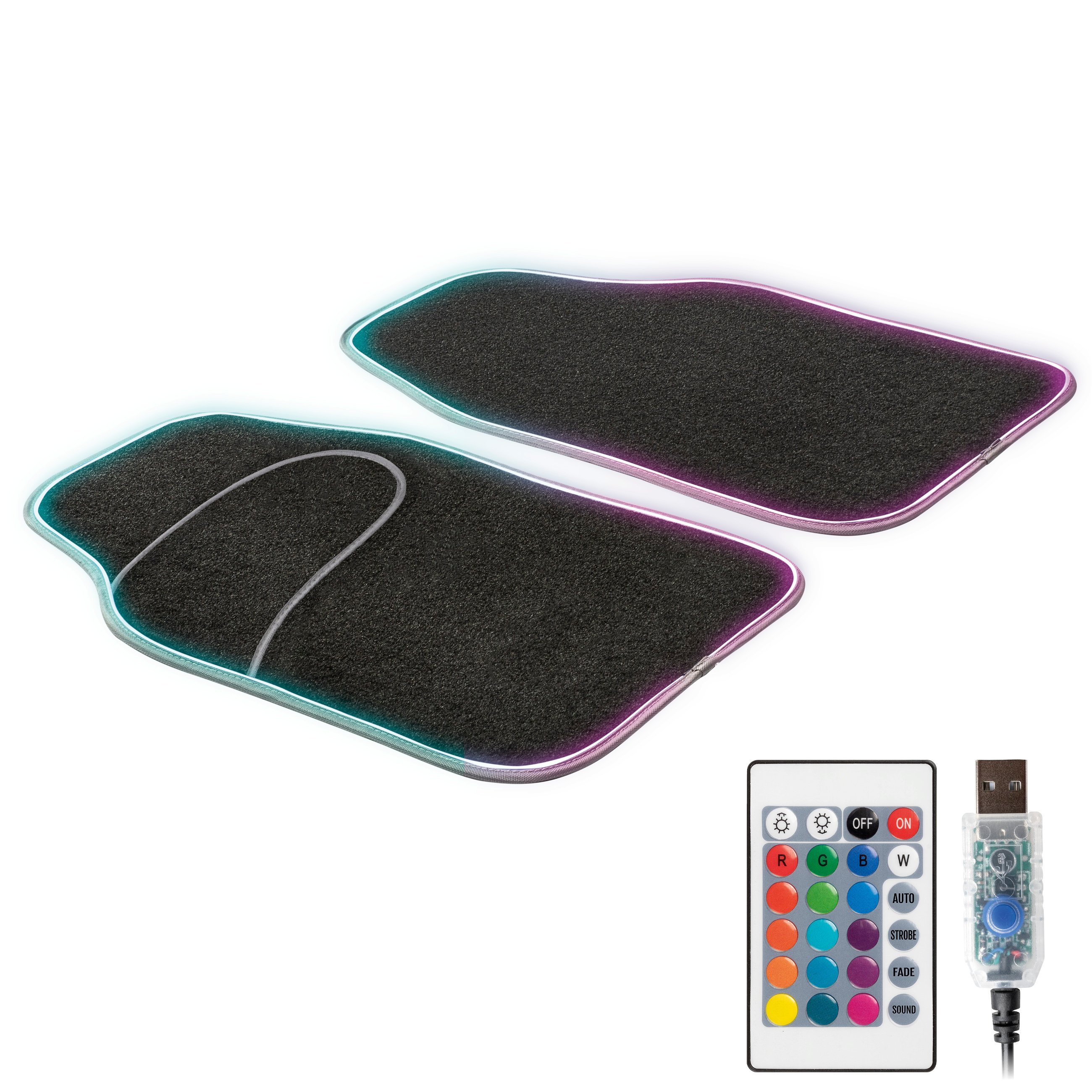 Tapis de voiture LED Ambiente avec sélection des couleurs, diverses fonctions d'éclairage et télécommande pour l'éclairage d'ambiance