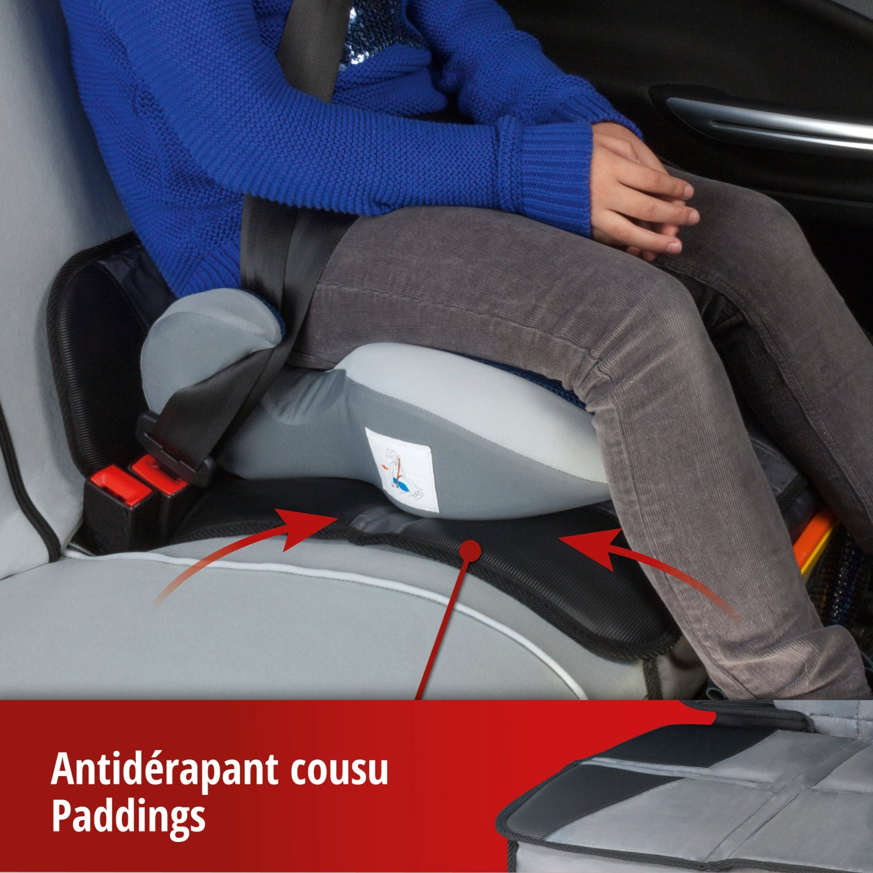 Coussin pour siège enfant Tidy Fred, tapis de protection pour siège enfant gris/noir