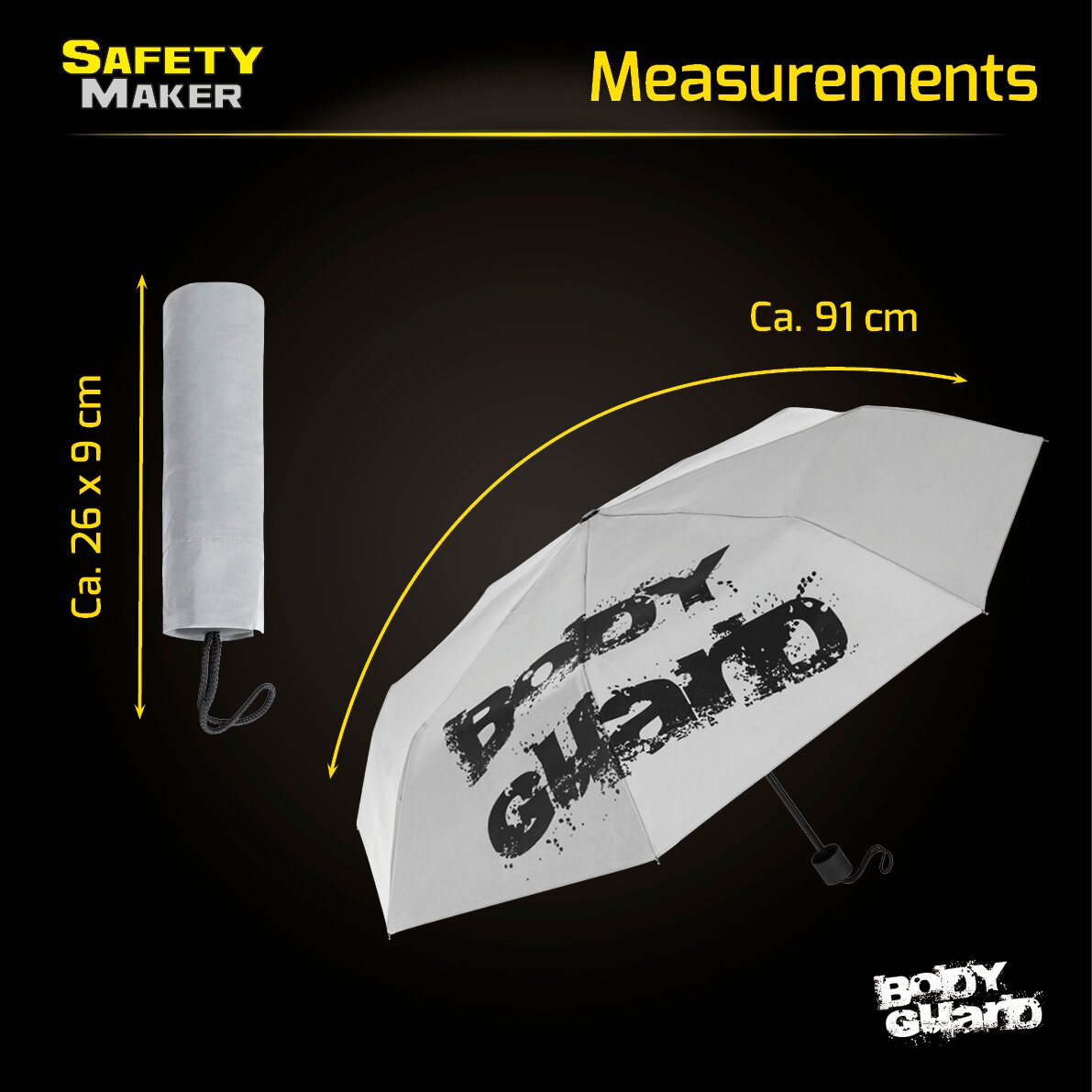 Travel umbrella reflective silver