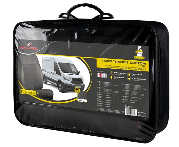 Housses De Siège Sur Mesure Ford Transit Custom à Partir De 2024 - Conducteur + Double Passager, Imperméables, Robuste, 1 Accoudoir Conducteur