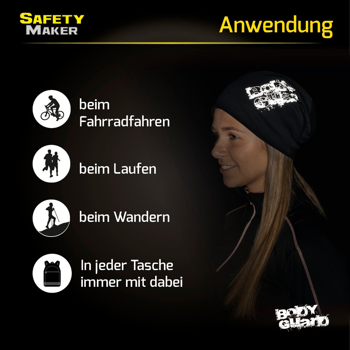 Wende Beanie, Mütze, Sportmütze mit reflektierendem Druck pink-silber