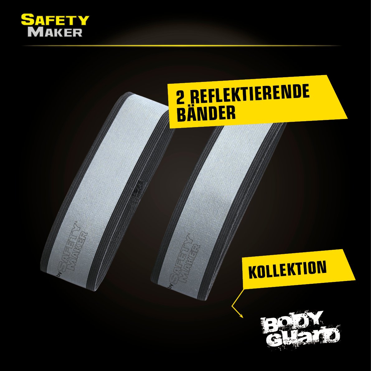 Reflektierende Bänder 2 Stück, reflektierendes Armband silber/schwarz