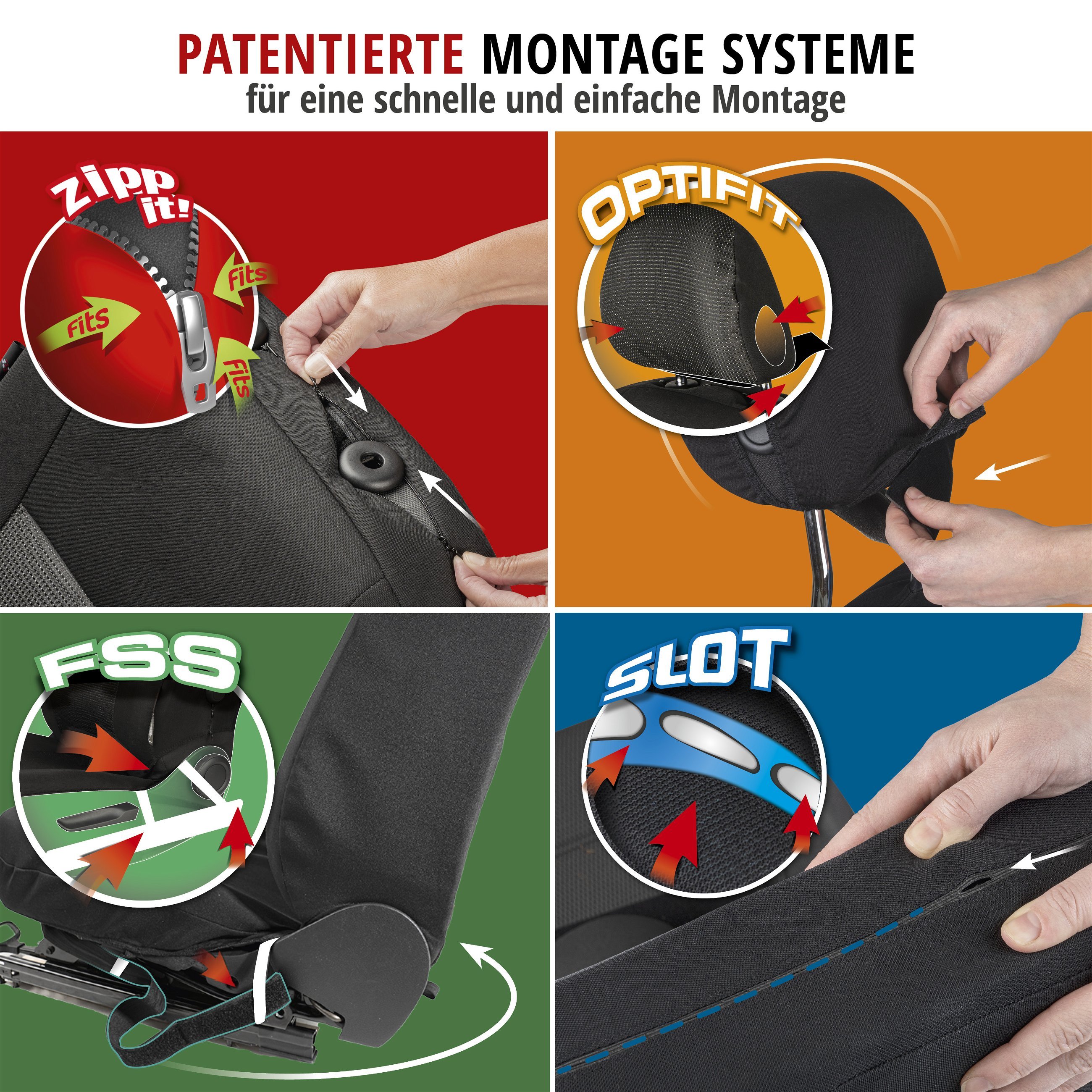 Autositzbezug ZIPP-IT Premium Ardwell, PKW-Schonbezüge Komplettset mit  Reißverschluss-System schwarz/grau, Stoff Sitzbezüge, Sitzbezüge und  Sitzauflagen für PKWs, Autositzbezüge & Auflagen