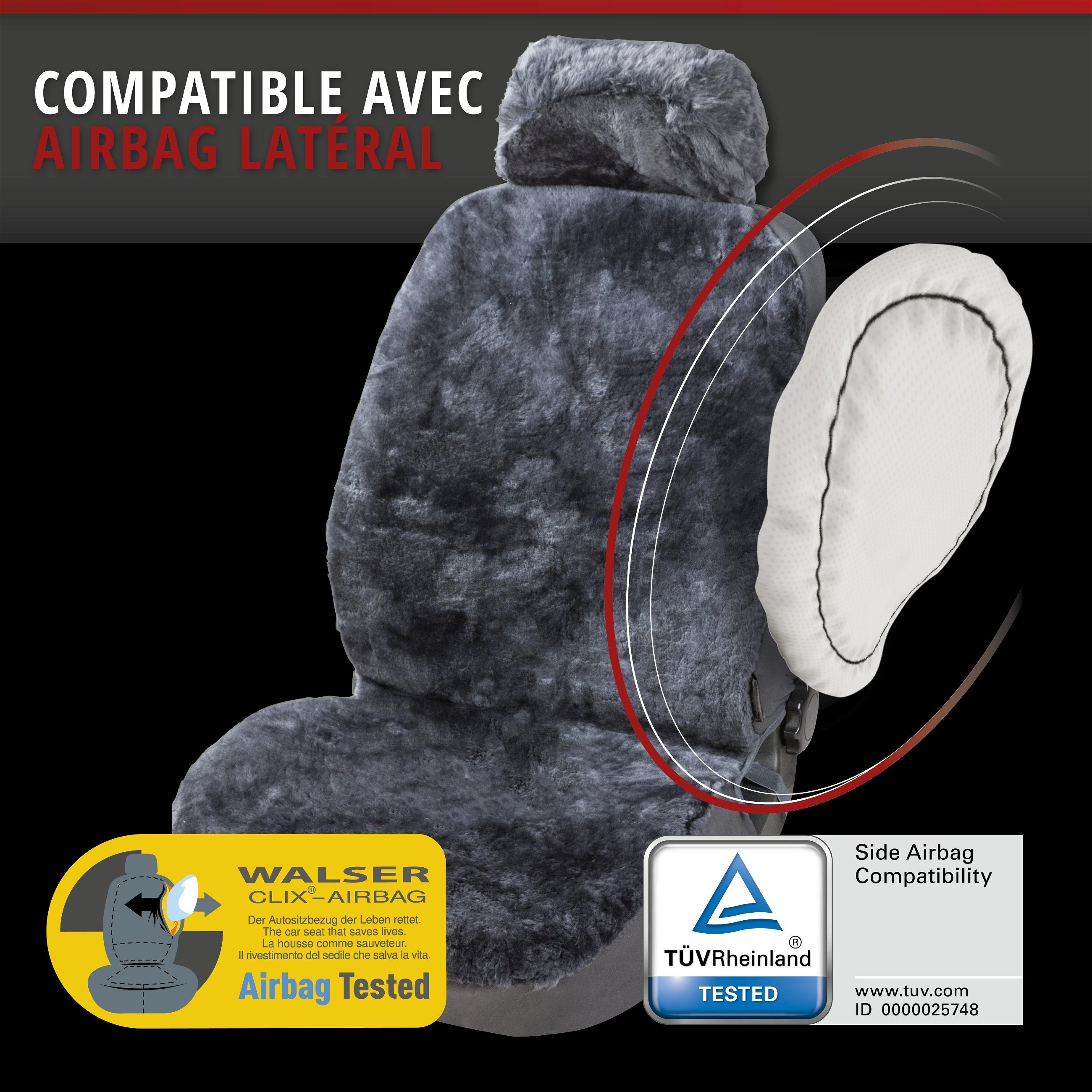 Housses de sièges Iva en peau d'agneau anthracite avec système informatique ZIPP