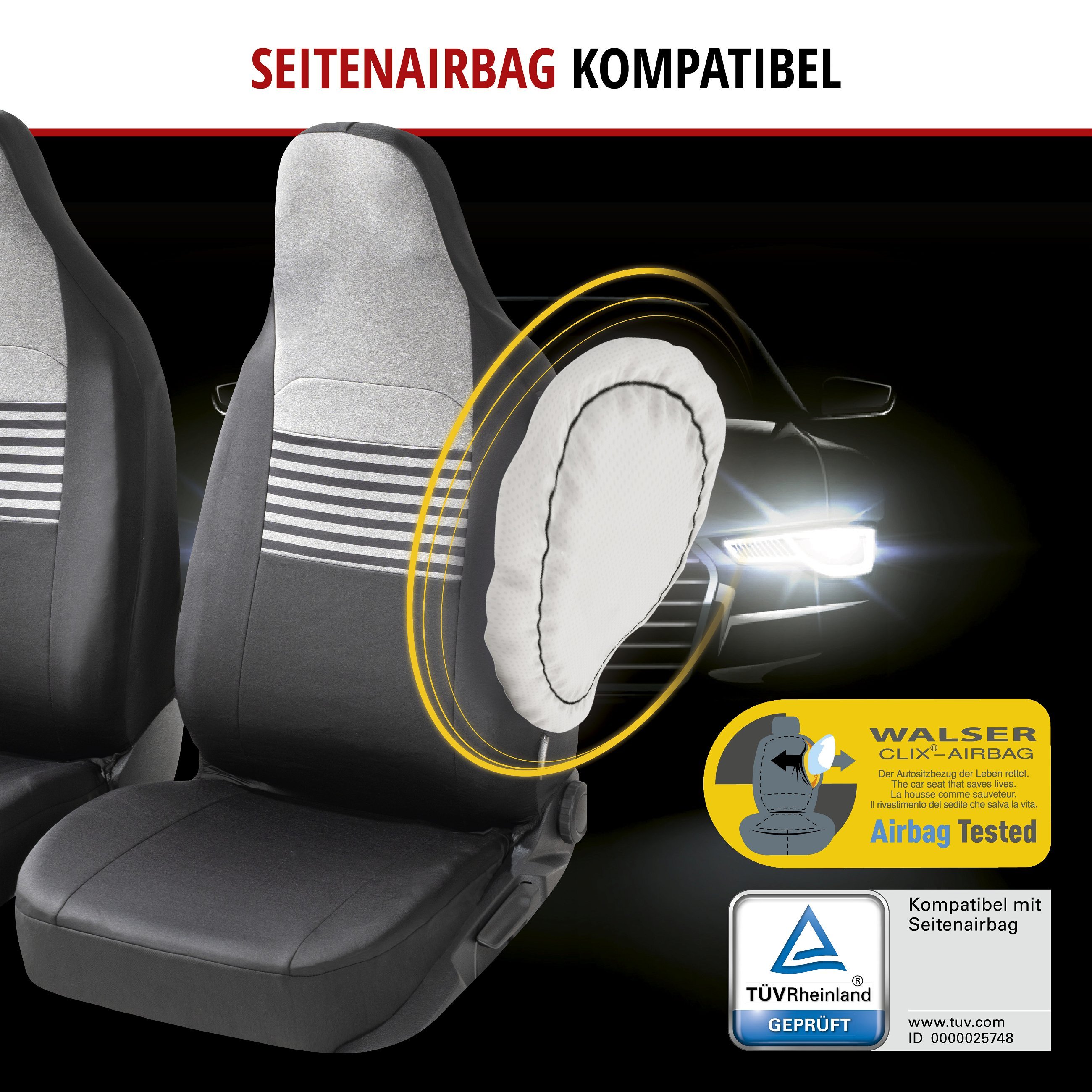 Autositzbezug ZIPP-IT Premium Gordon, PKW-Schonbezüge für 2 Vordersitze mit Reißverschluss-System schwarz/grau
