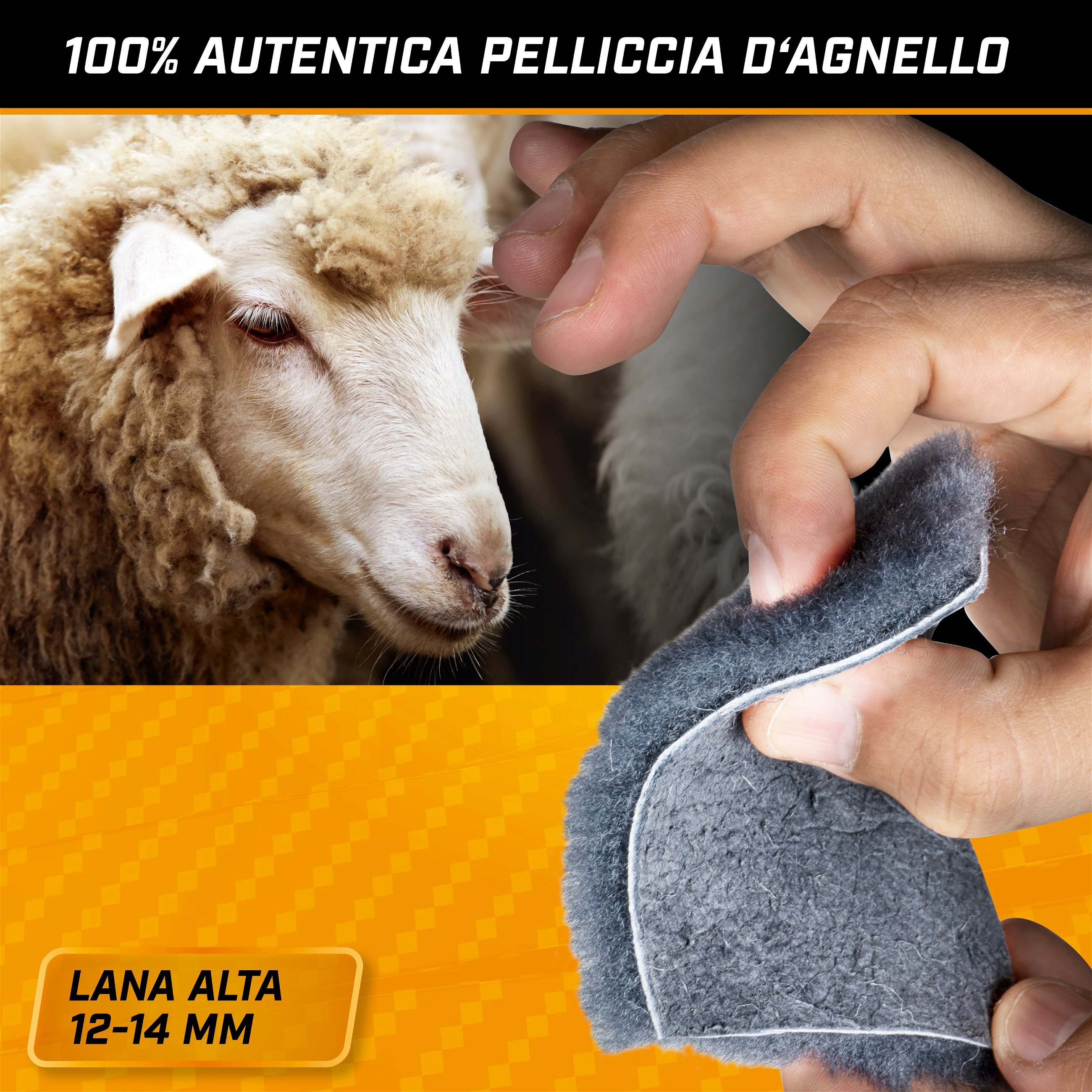 Coprisedili auto in pelle d'agnello Cosmo antracite 12-14mm altezza pelo