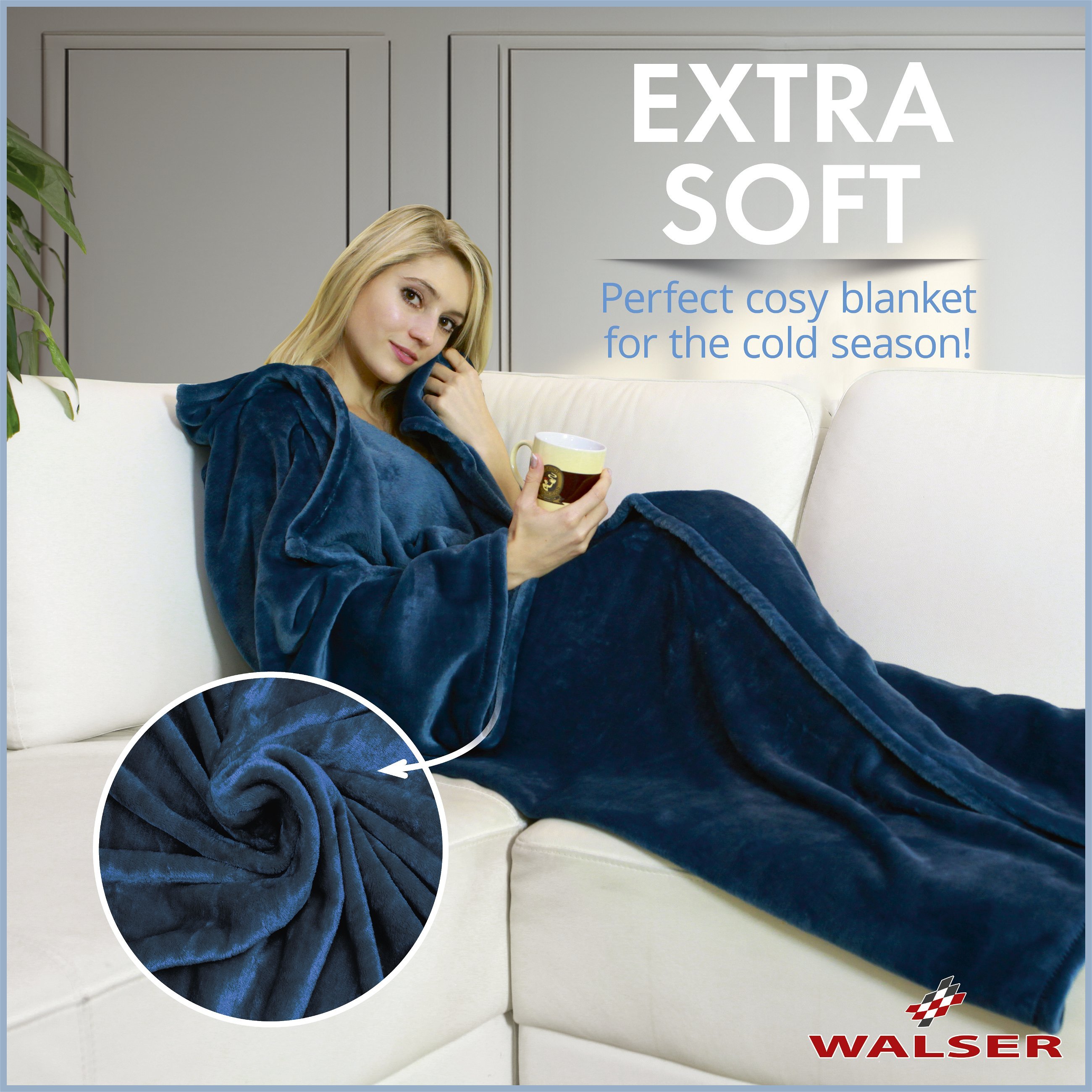 Snuggle blanket Snuggle fleece blanket XL with sleeves blue 170x200cm