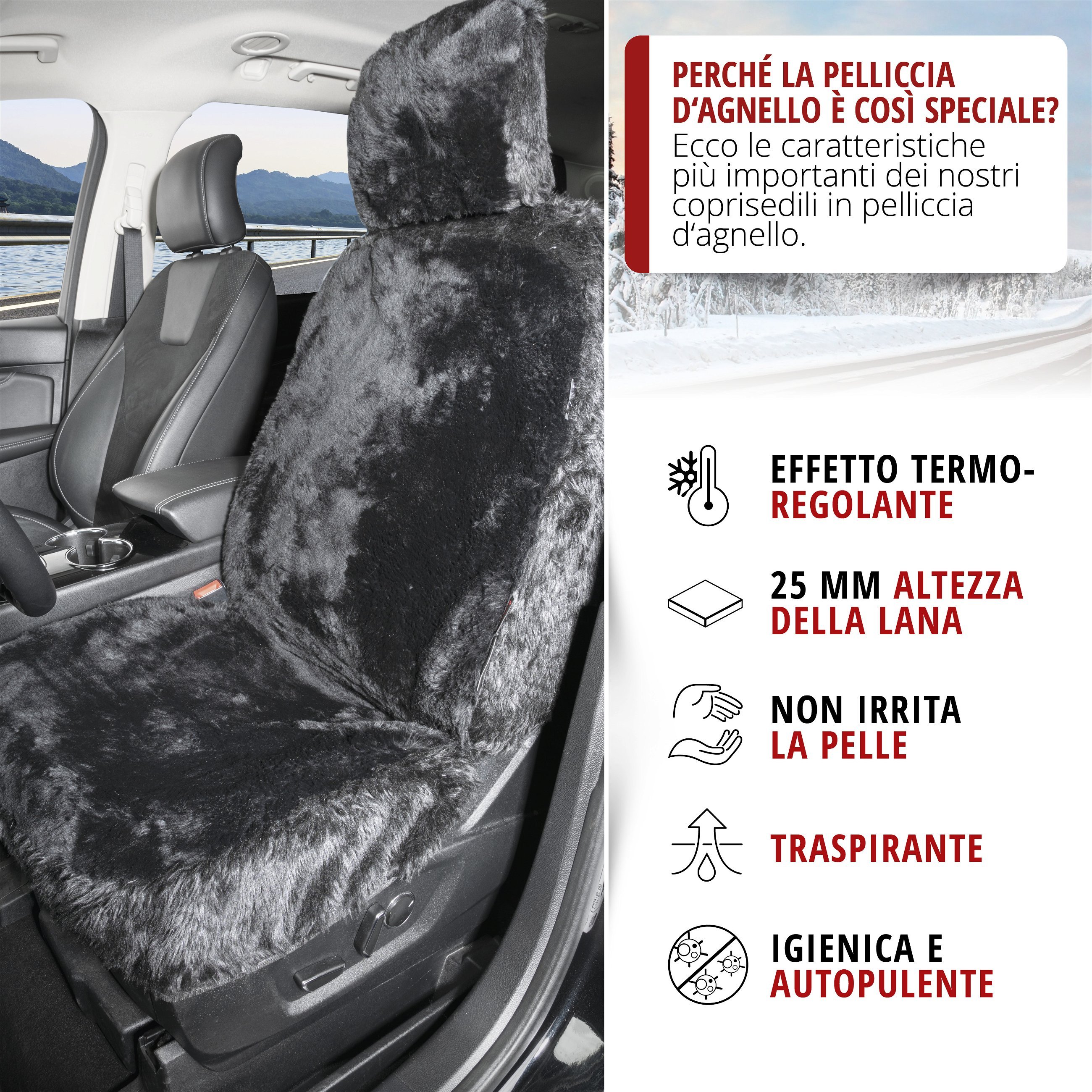 Cuscinetto per cinture di sicurezza Millie in pelle di agnello, 2 pezzi nero