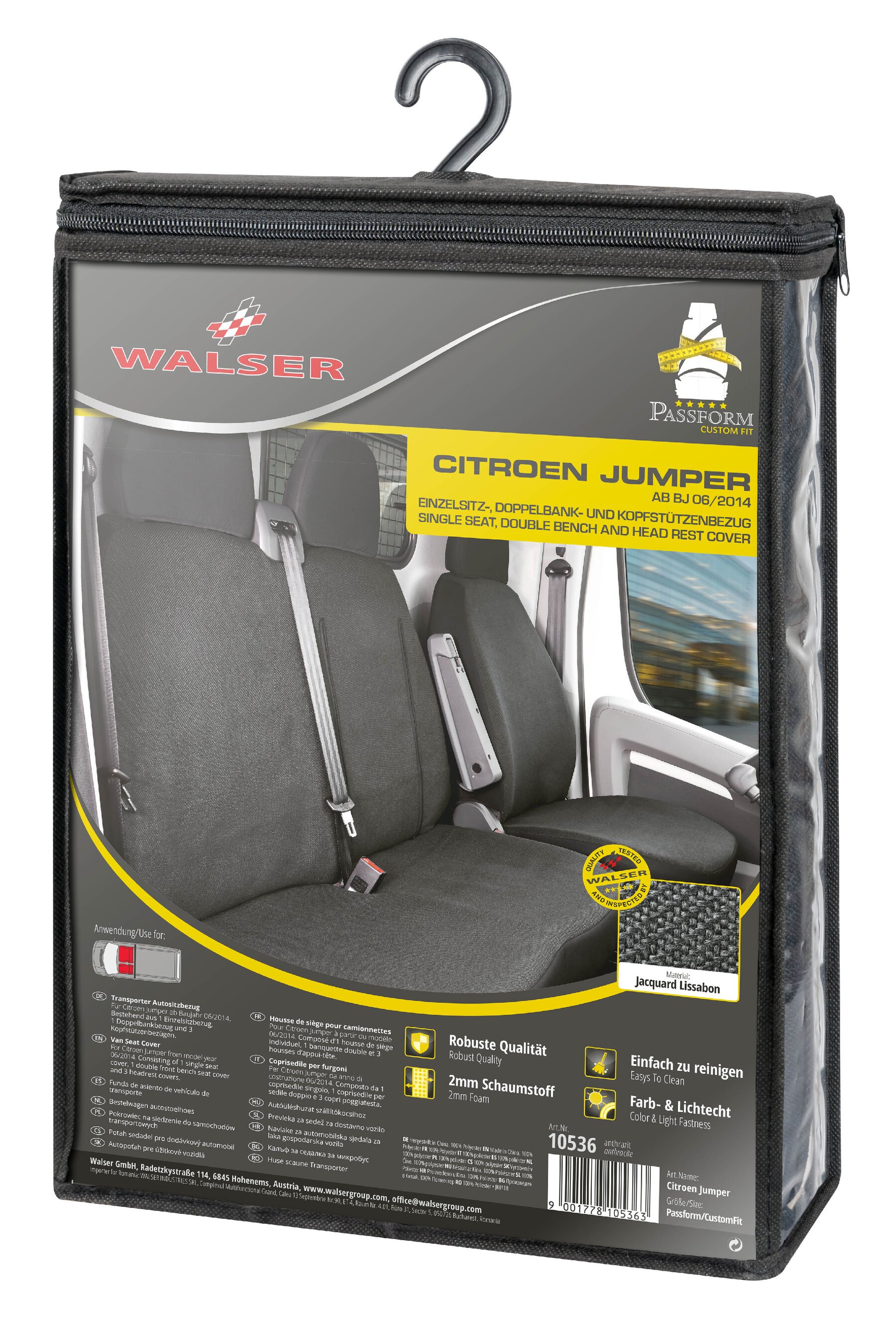 Passform Sitzbezug aus Stoff kompatibel mit Citroen Jumper, Einzelsitz Armlehne innen & Doppelbank