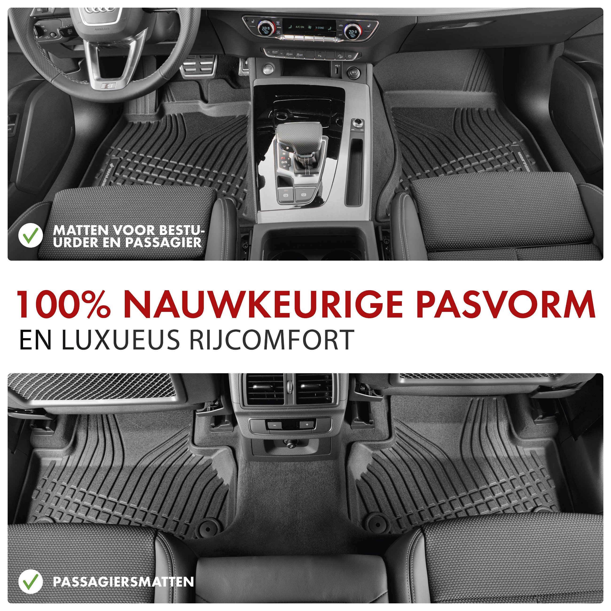 Premium rubberen matten Roadmaster voor Seat Leon (5F1) 2012-2021, Leon ST (5F8) 2012-2020, VW Golf VII 2012-2021, Golf VII Variant 2013-Vandaag, T-Roc 2017-Vandaag