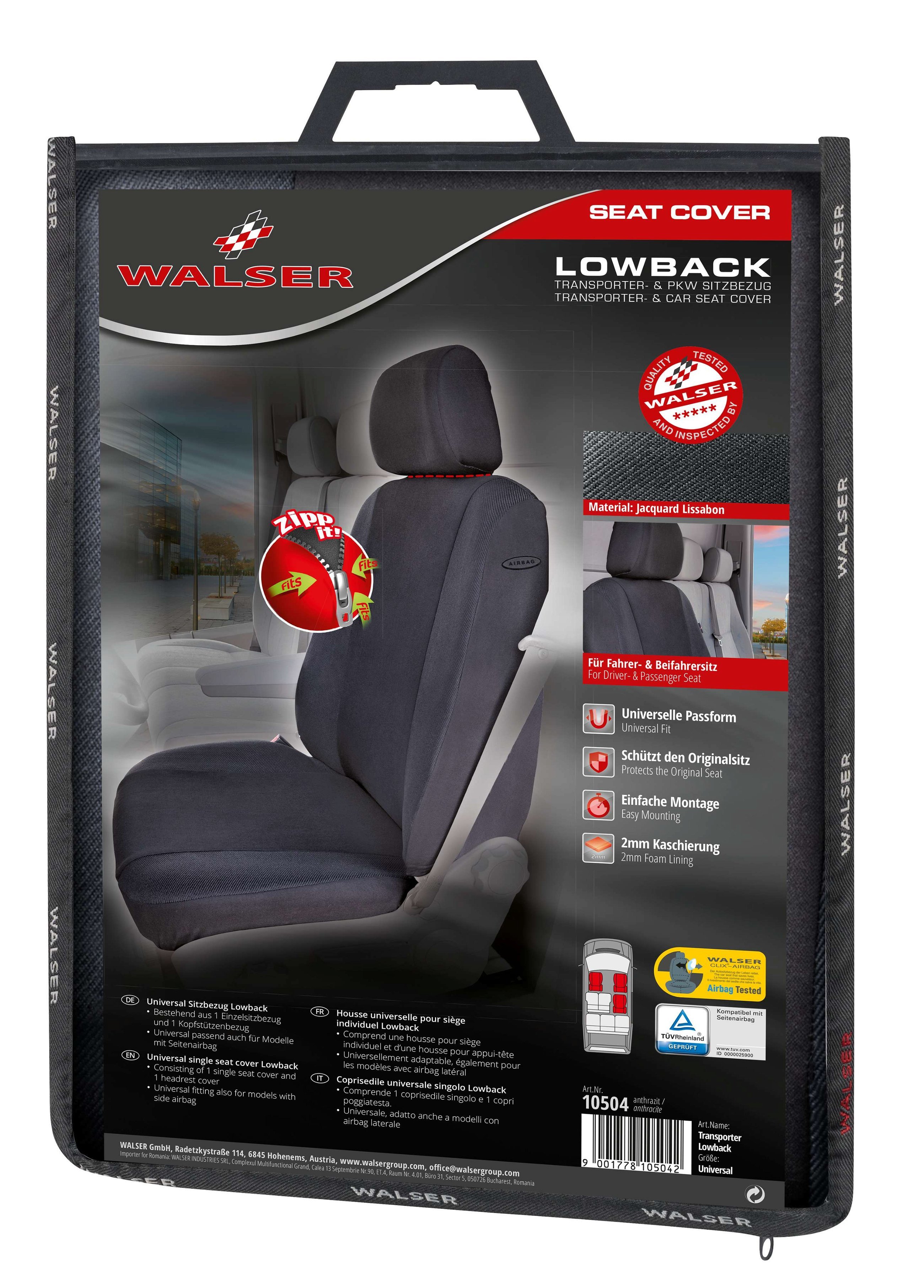 Coprisedile auto Lowback, coprisedile auto sedile singolo, coprisedile universale antracite