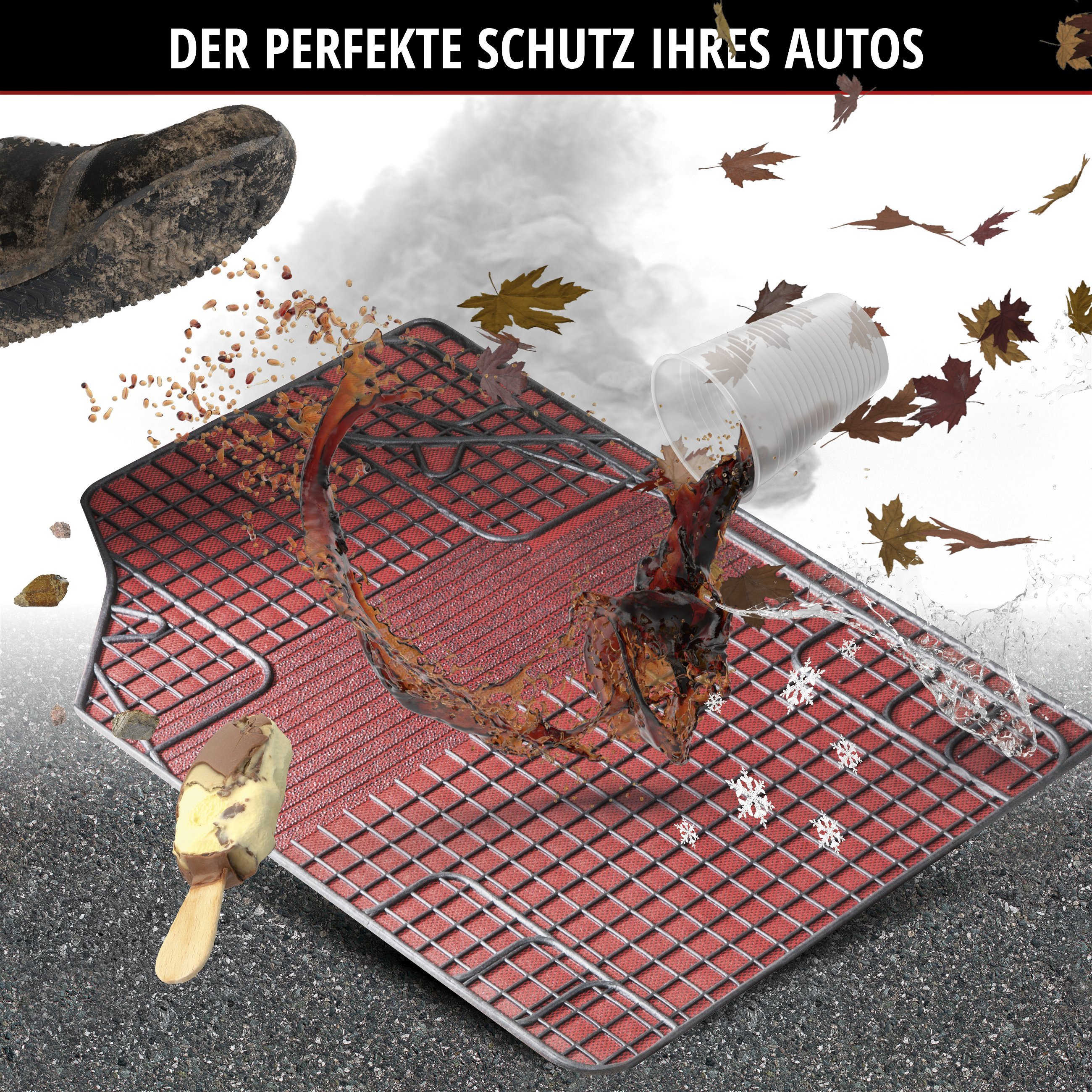 Gummimatten New Style, zuschneidbares Automattenset rot/schwarz