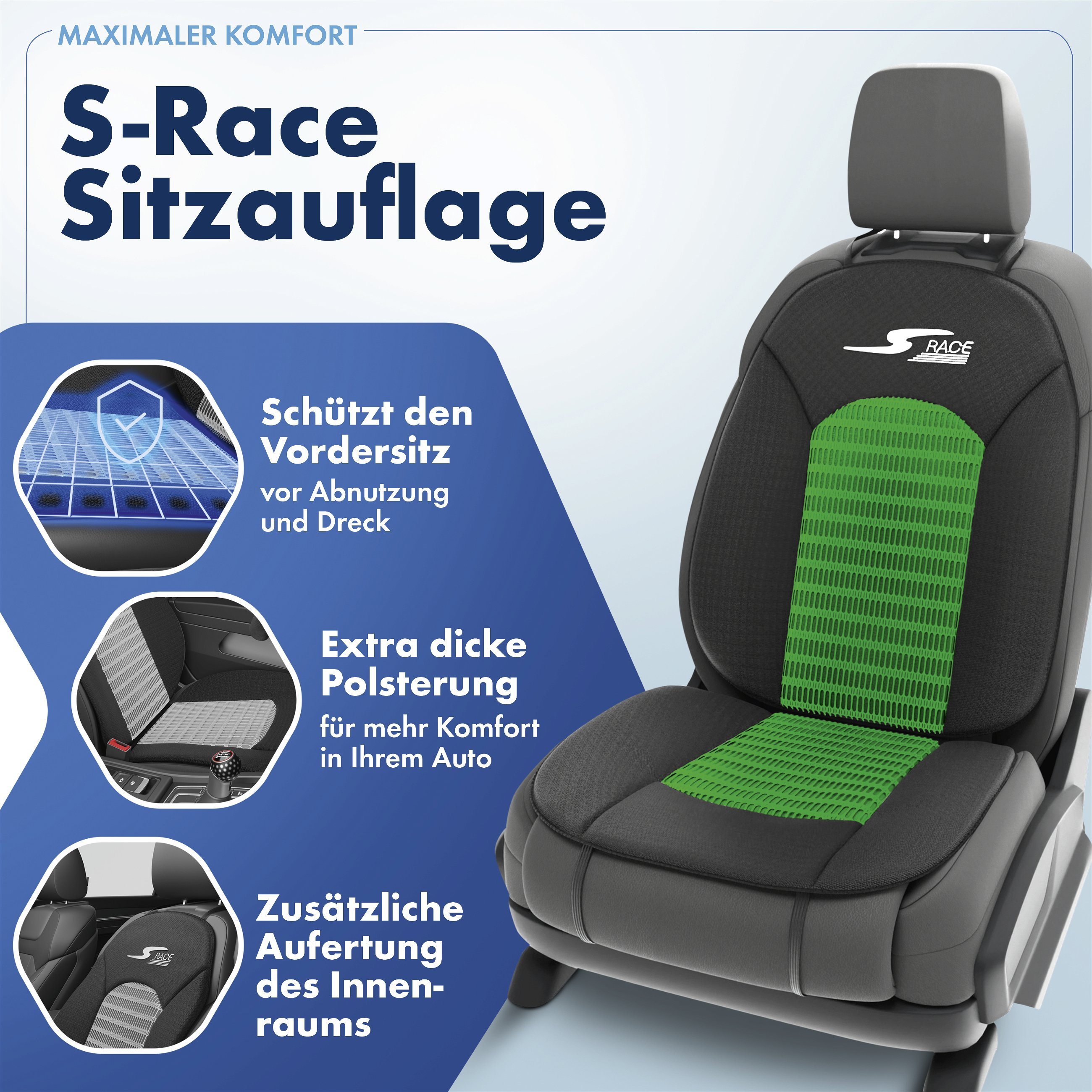 PKW Sitzauflage S-Race, Auto-Sitzaufleger grün
