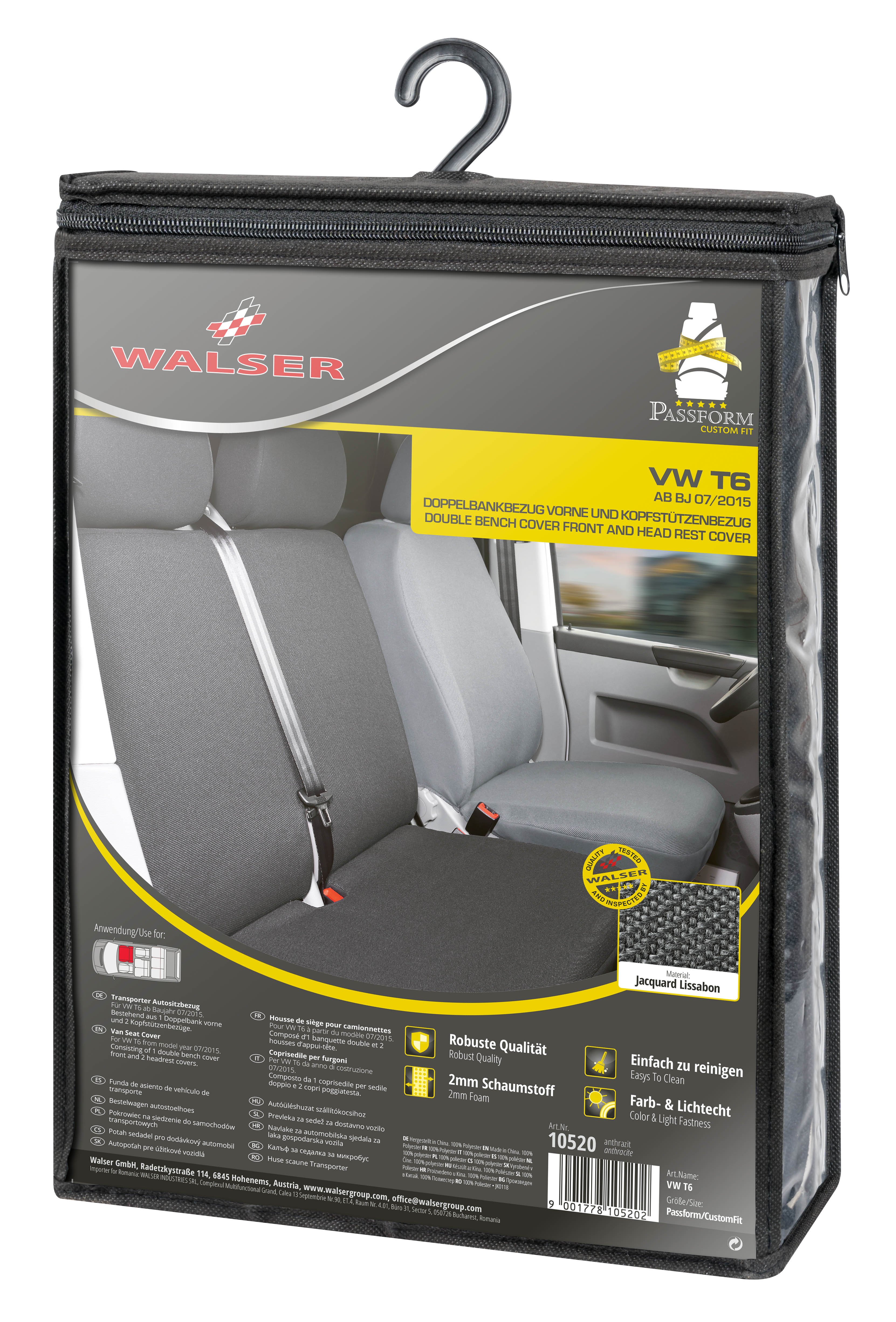 Seat cover made of fabric for VW T6, double bench cover front