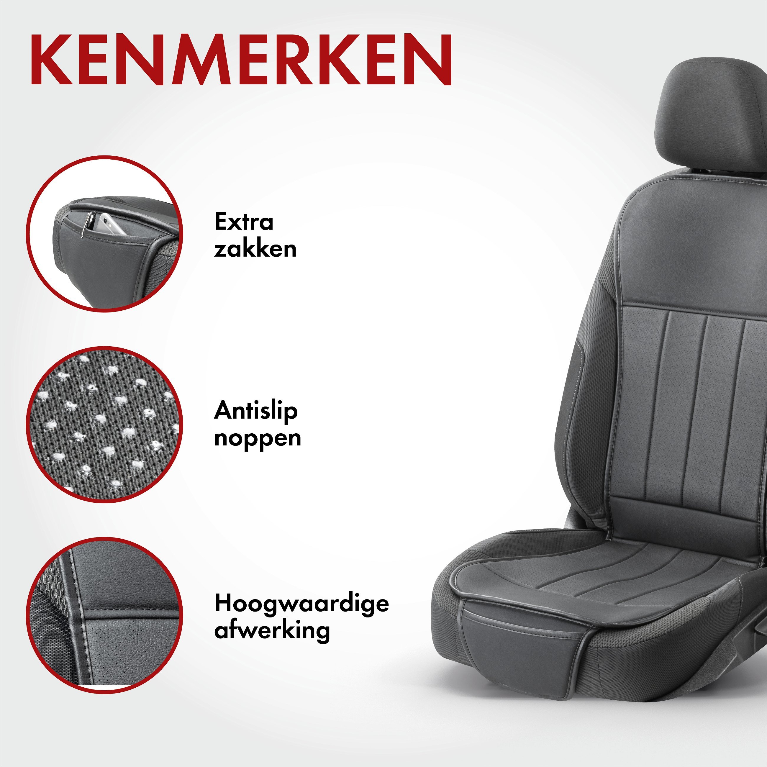 Autostoelhoes Lewis, universele stoelhoes en beschermmat in zwart, stoelbeschermer voor auto's en vrachtwagens